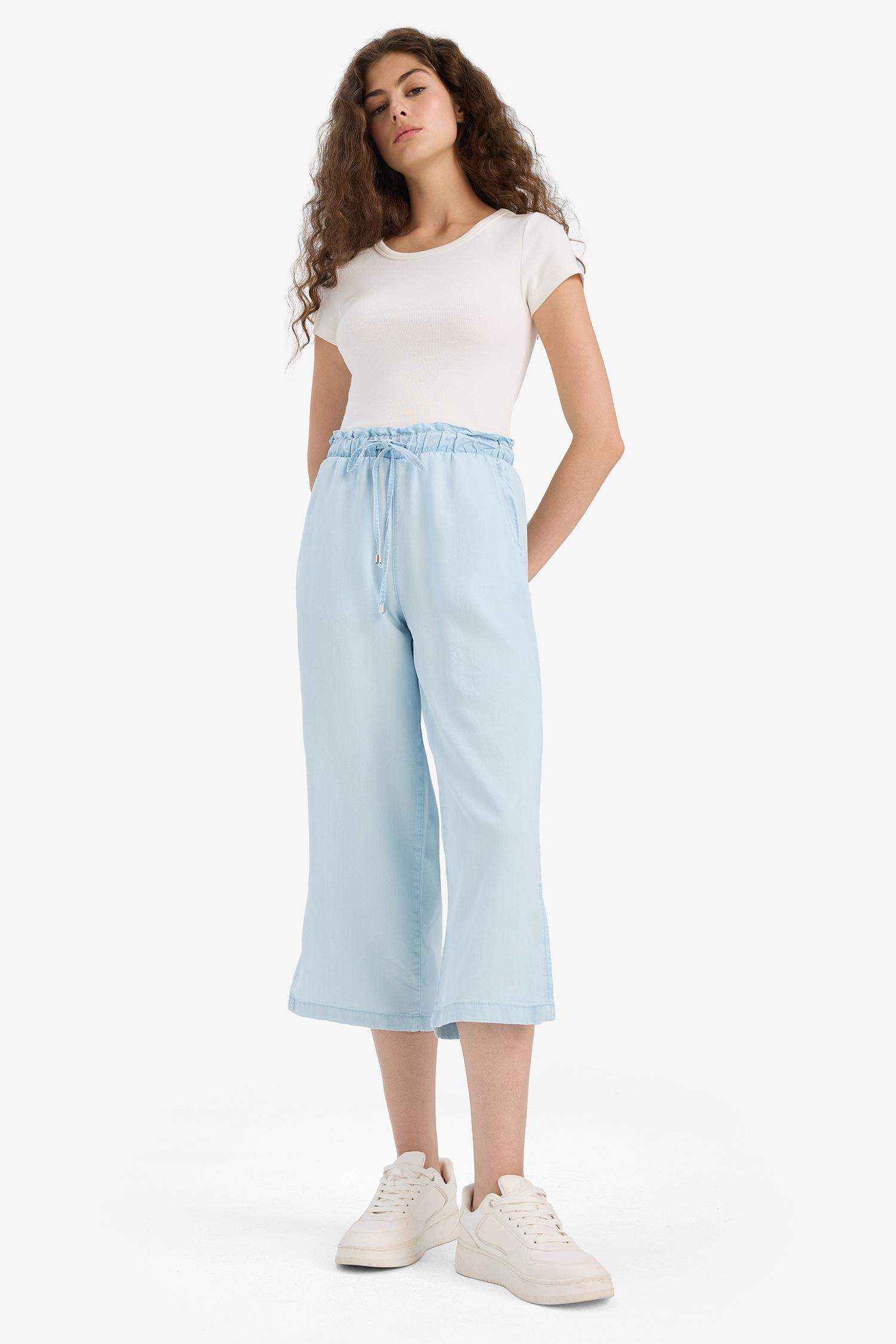 Pull On Culotte Yüksek Beli Lastikli Tensel Yıkamalı Pantolon