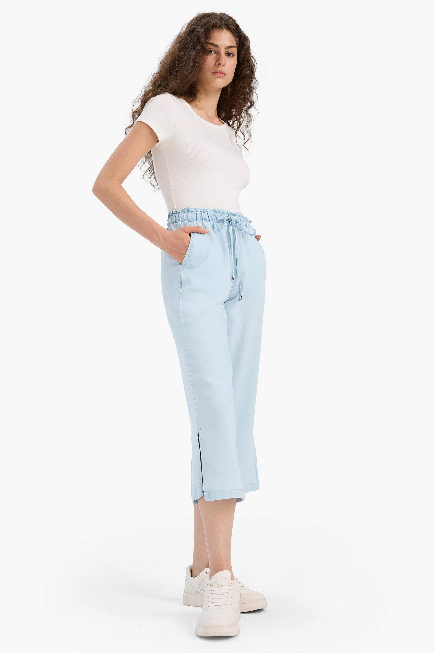 Pull On Culotte Yüksek Beli Lastikli Tensel Yıkamalı Pantolon