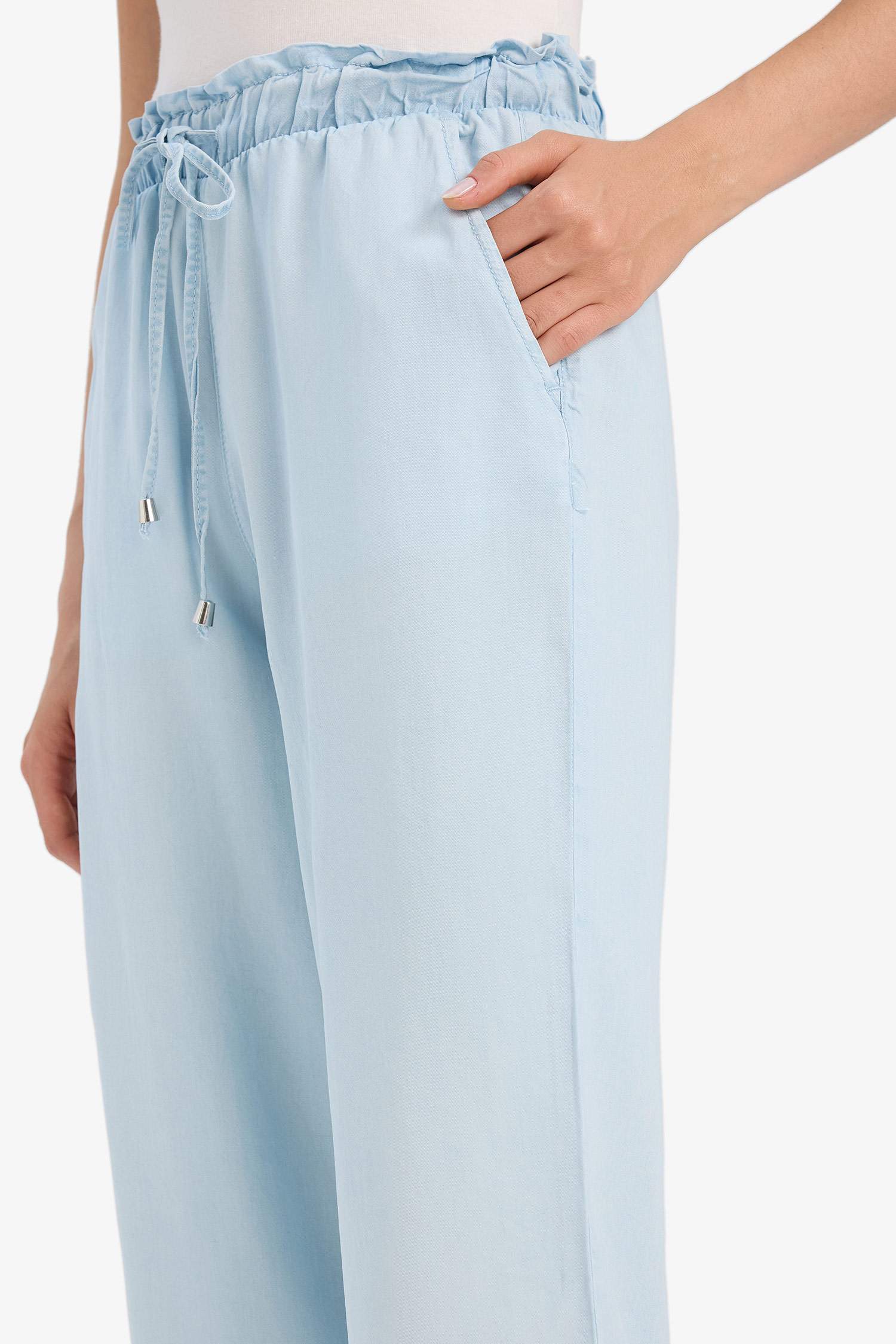 Pull On Culotte Yüksek Beli Lastikli Tensel Yıkamalı Pantolon