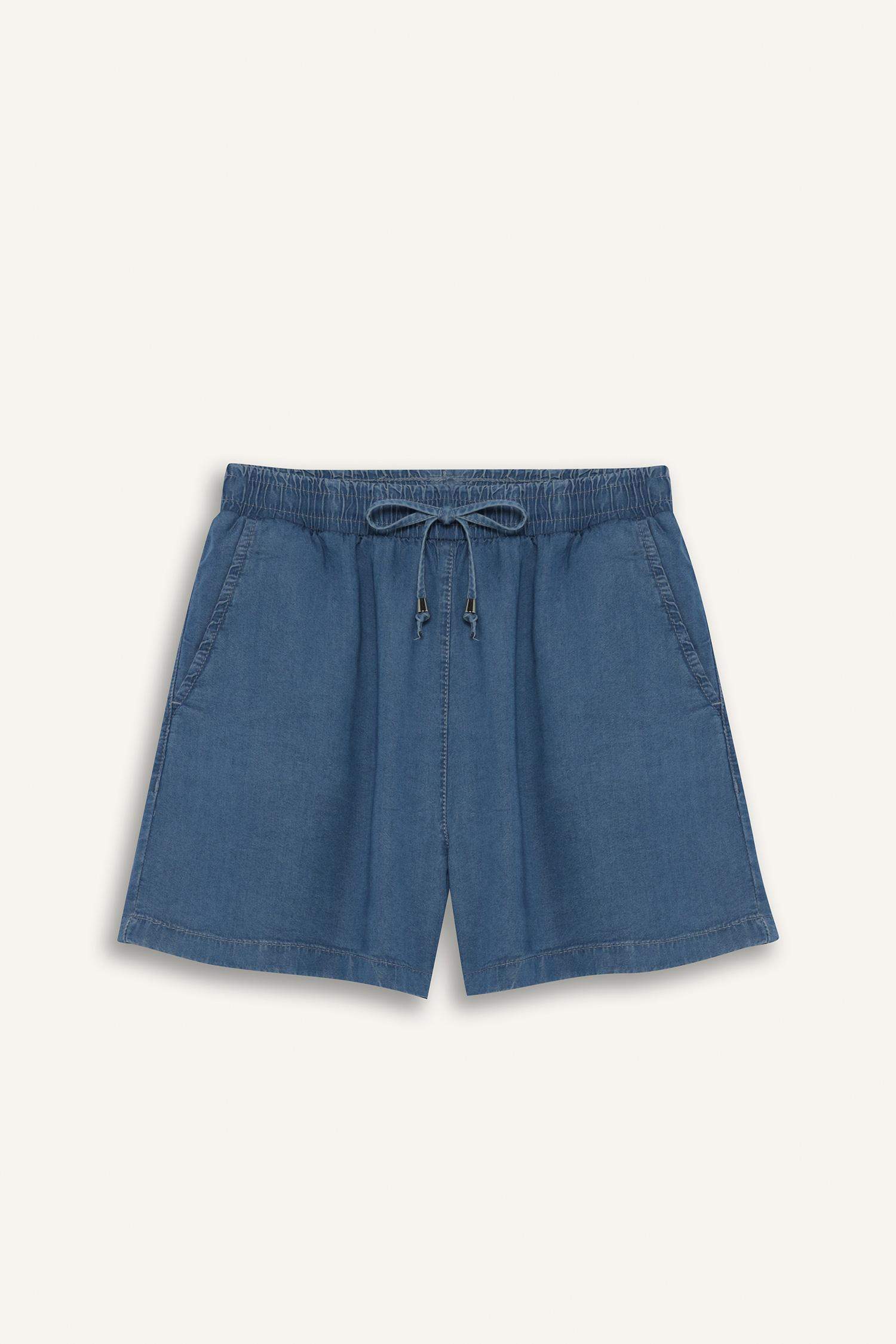 Yüksek Beli Lastikli Tensel Şort