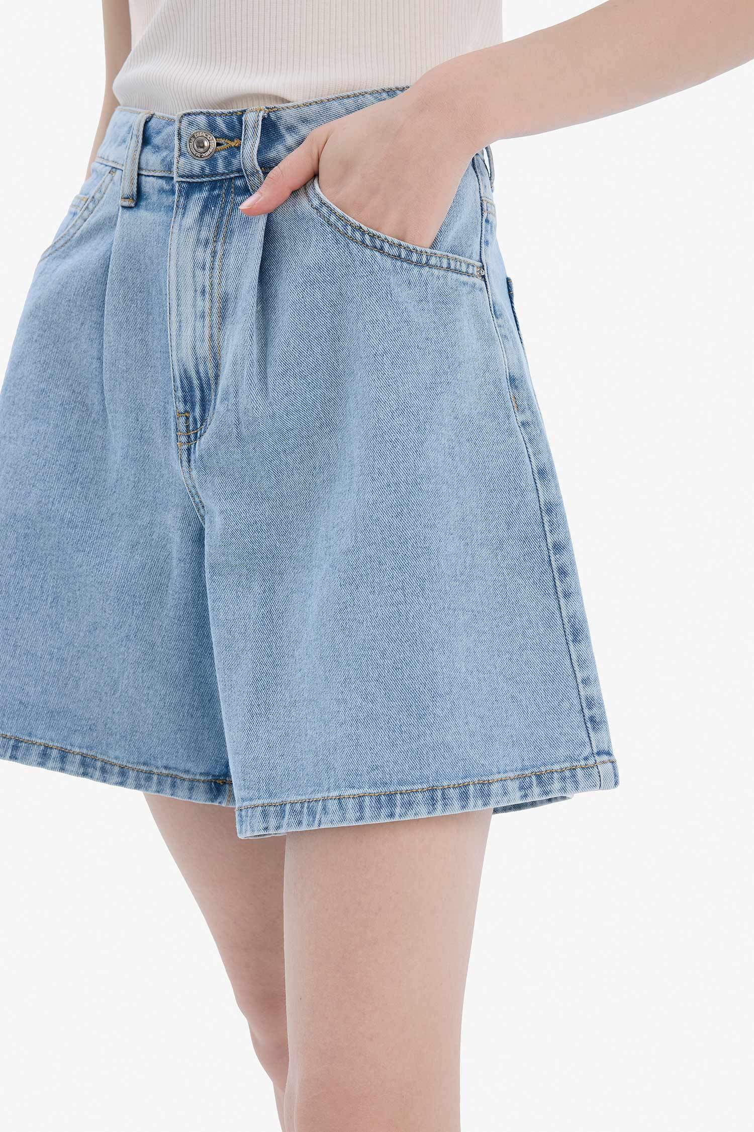 Шорты-бермуды из мягкой джинсовой ткани с высокой посадкой