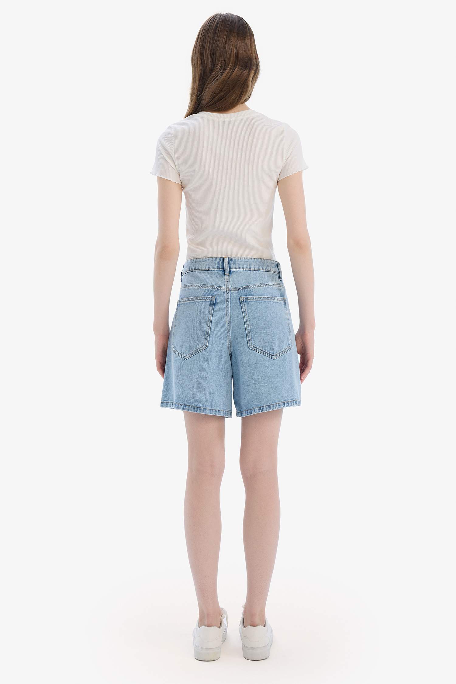 Шорты-бермуды из мягкой джинсовой ткани с высокой посадкой