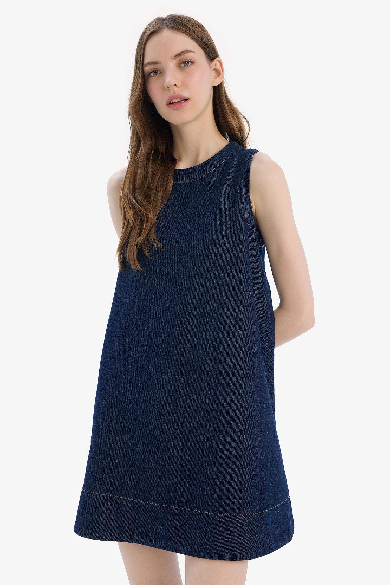 Fashion Fit Crew Neck Sleeveless Soft Denim Dress
