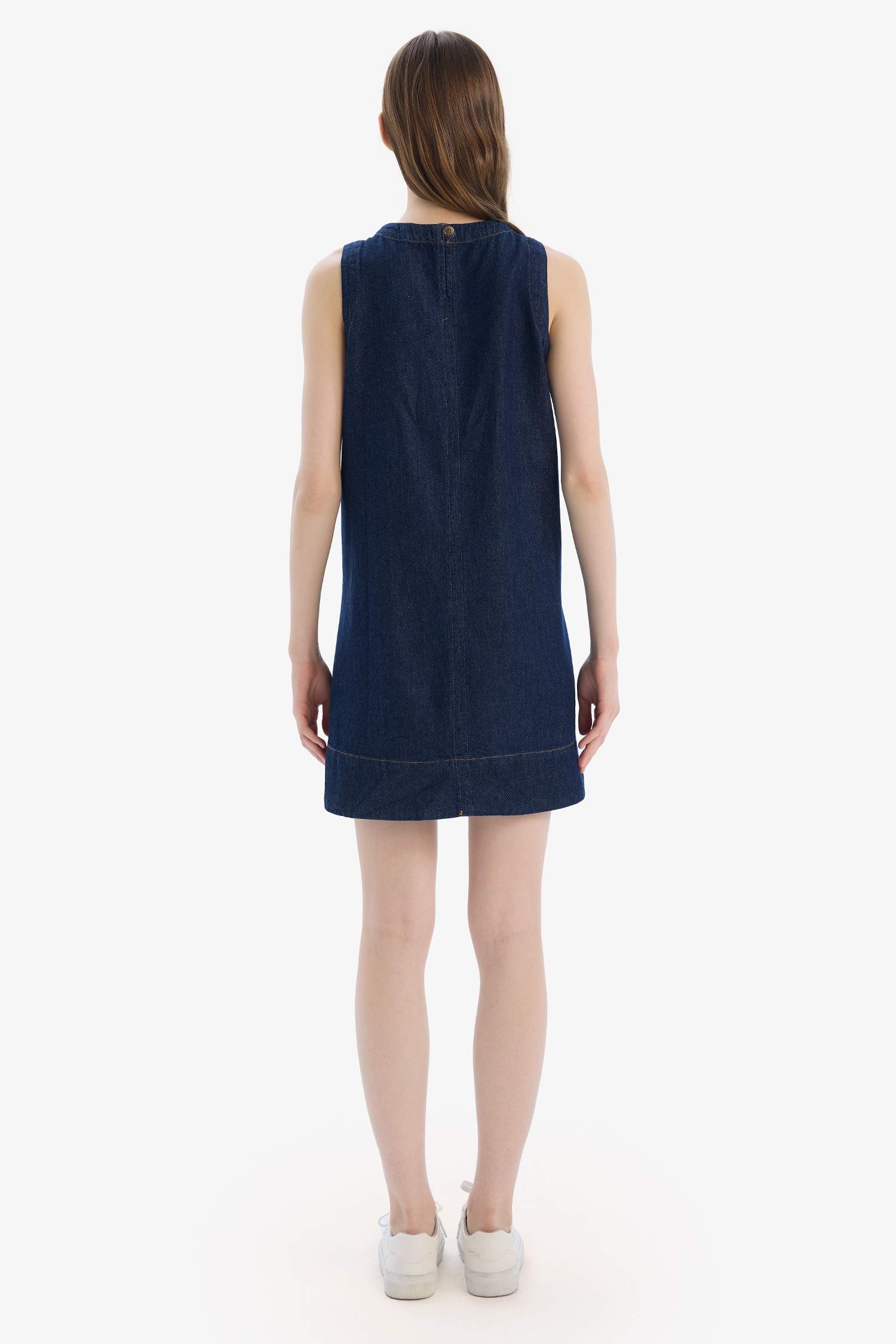 Fashion Fit Crew Neck Sleeveless Soft Denim Dress