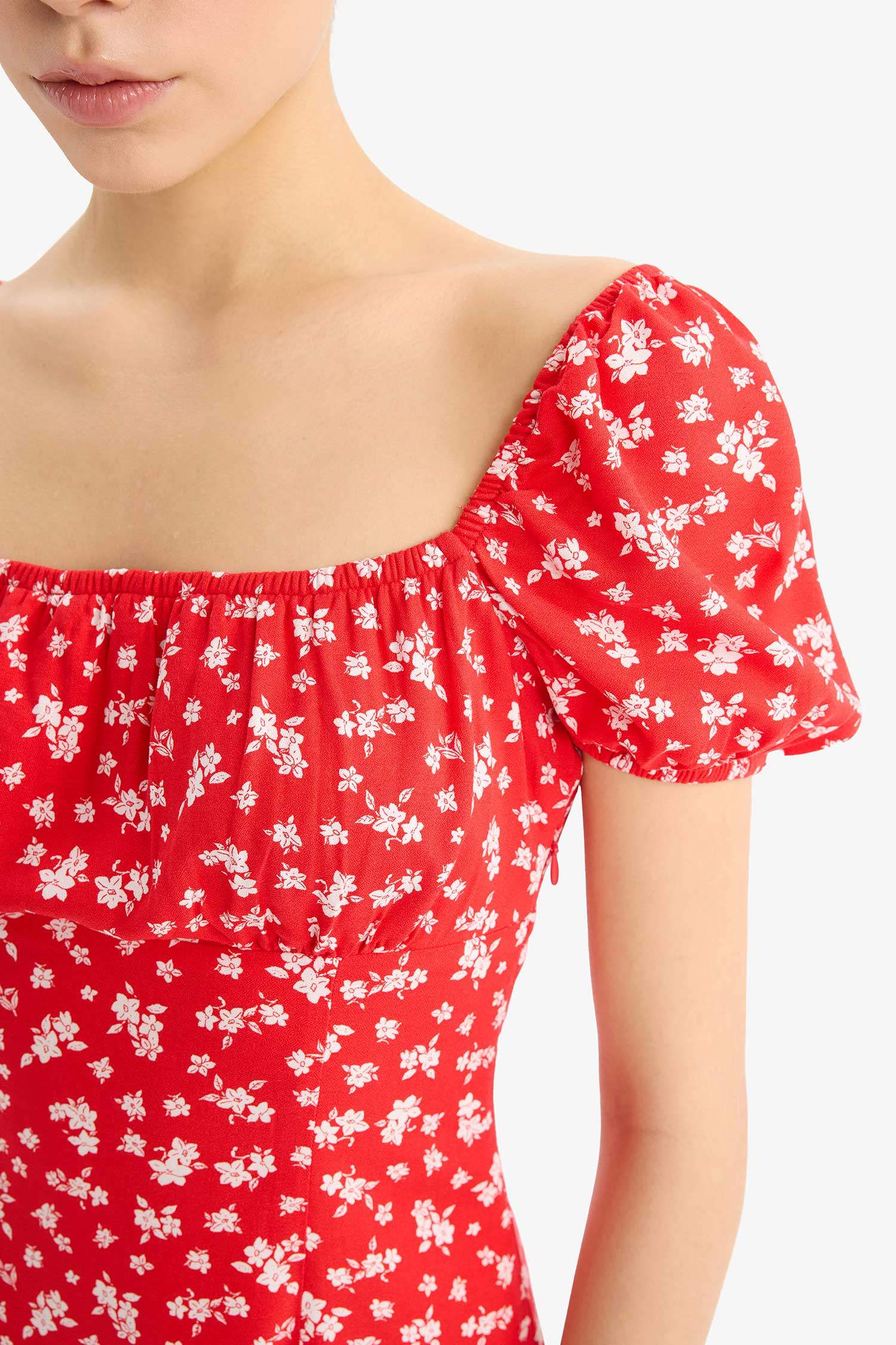 Coool гүлді шаршы ойық қысқа жеңді Қысқа жеңді тоқылған көйлек