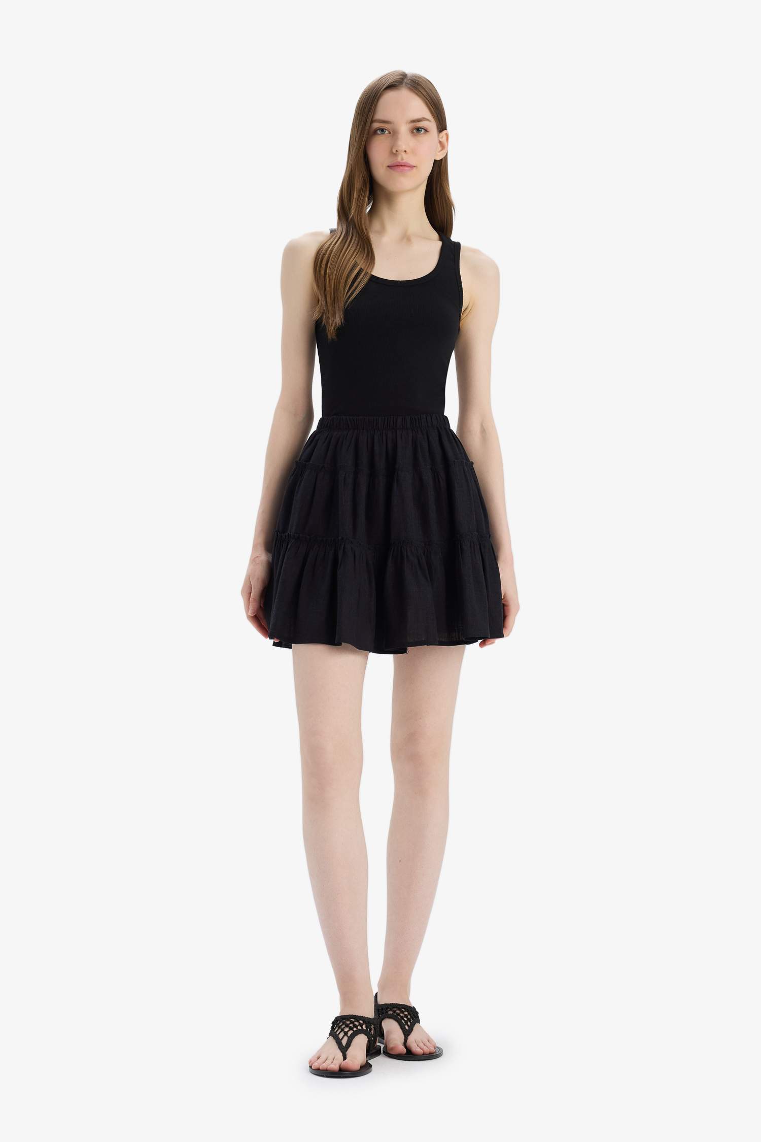 Мини-Юбка из Льна с Нормальной Посадкой