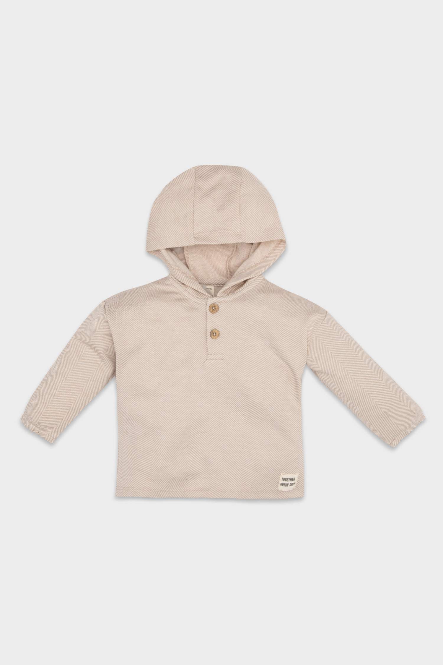 Erkek Bebek Kapüşonlu Etiket Baskılı Düğmeli Sweatshirt