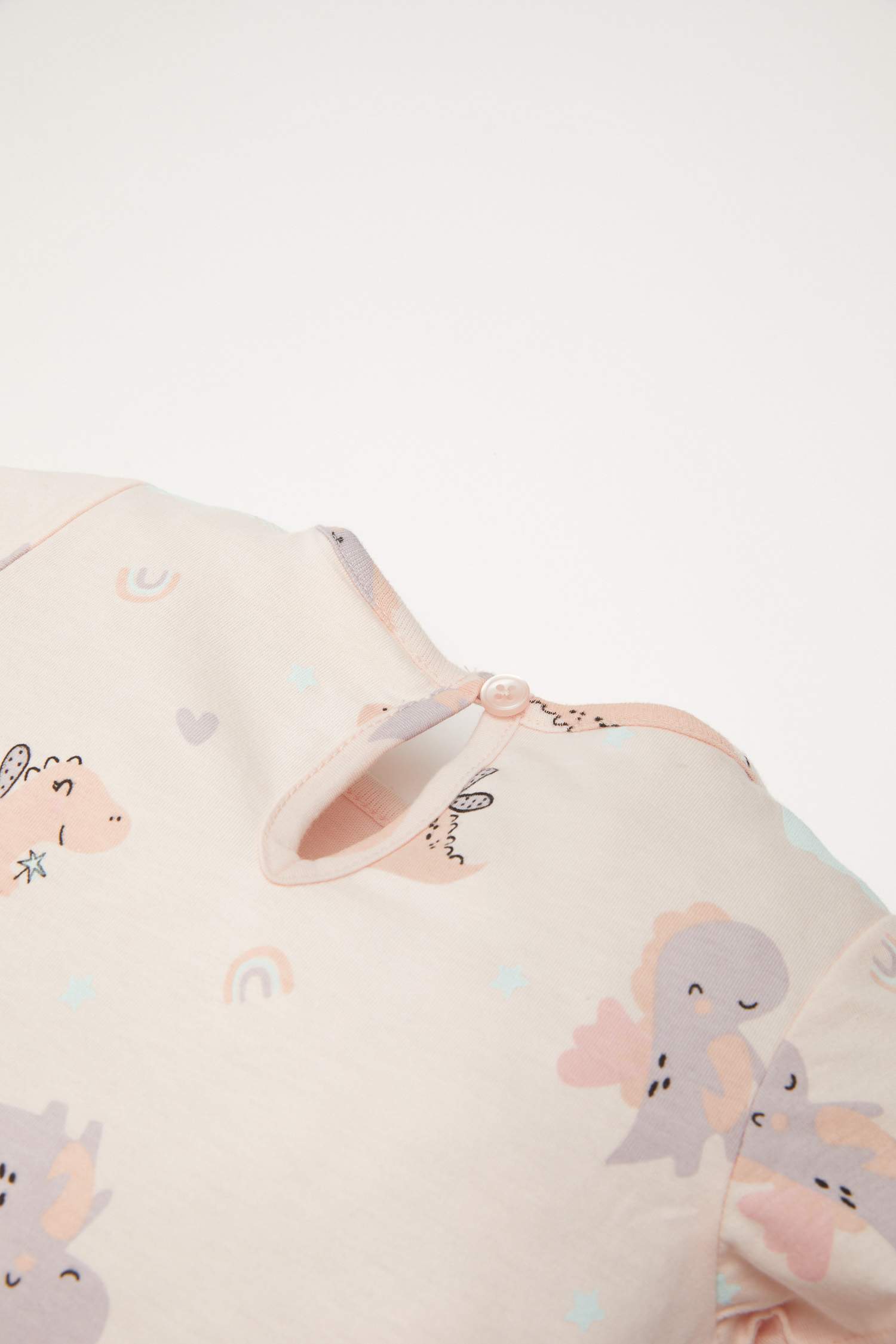 Kız Bebek Pijama Takımı Dinozor Baskılı Kısa Kollu Penye Üst Beli Lastikli Şort