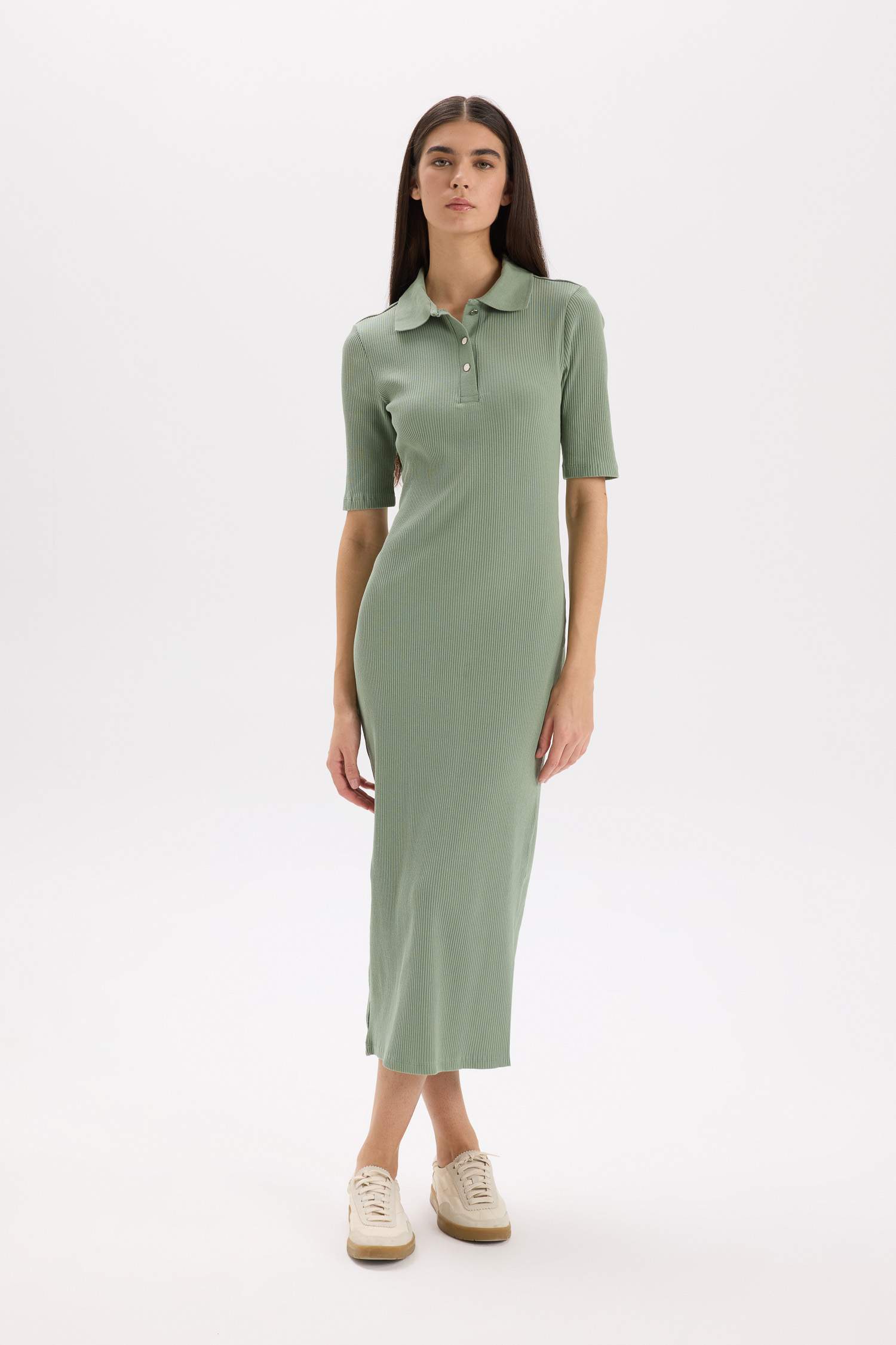 тығыз көйлек поло жаға ұзын жеңді Қысқа жеңді трикотаж көйлек