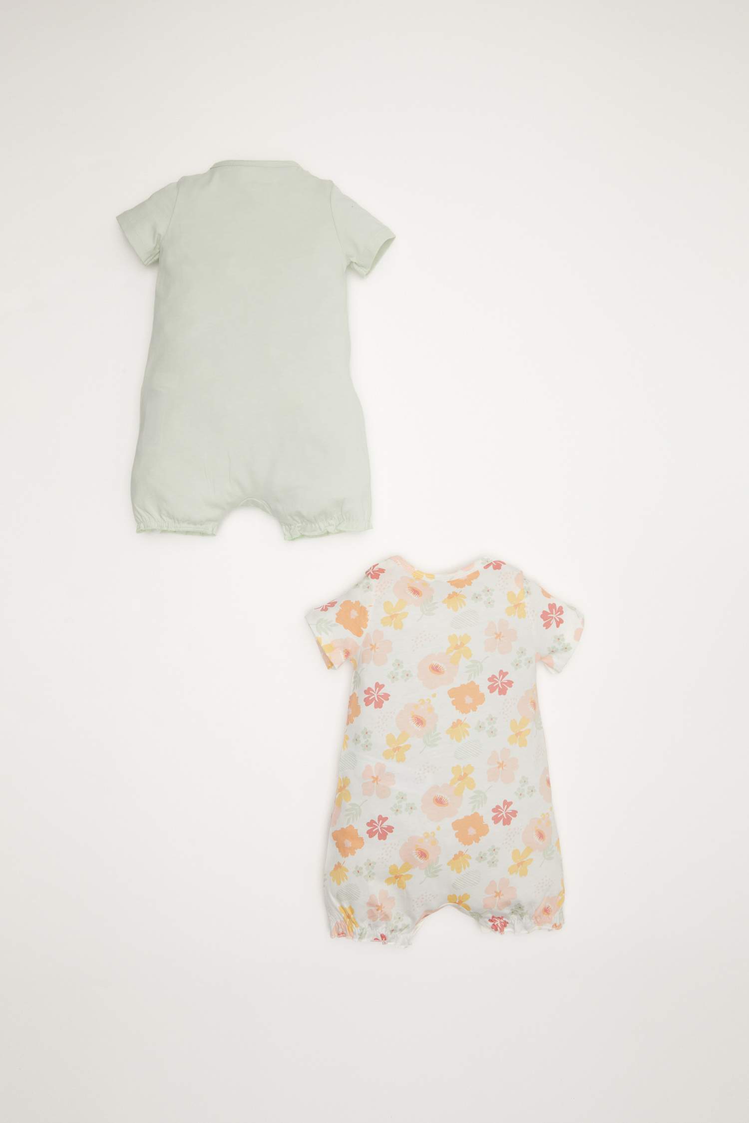 Kız Bebek Yenidoğan Desenli Penye 2'li Kısa Kollu Tulum