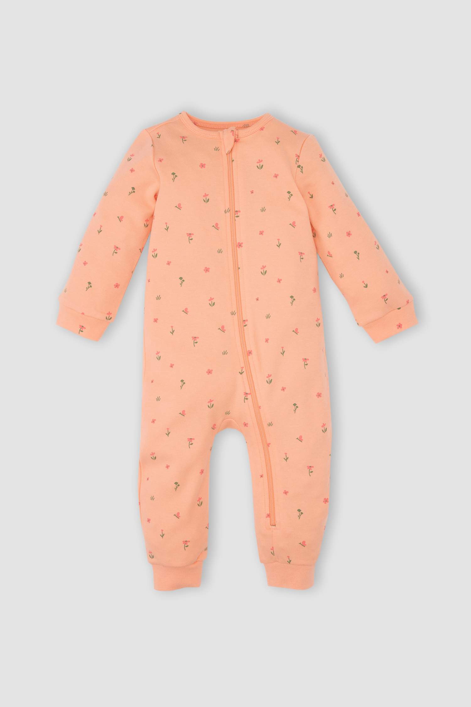 Kız Bebek Yenidoğan Çiçekli Uzun Kollu Fermuarlı Tulum