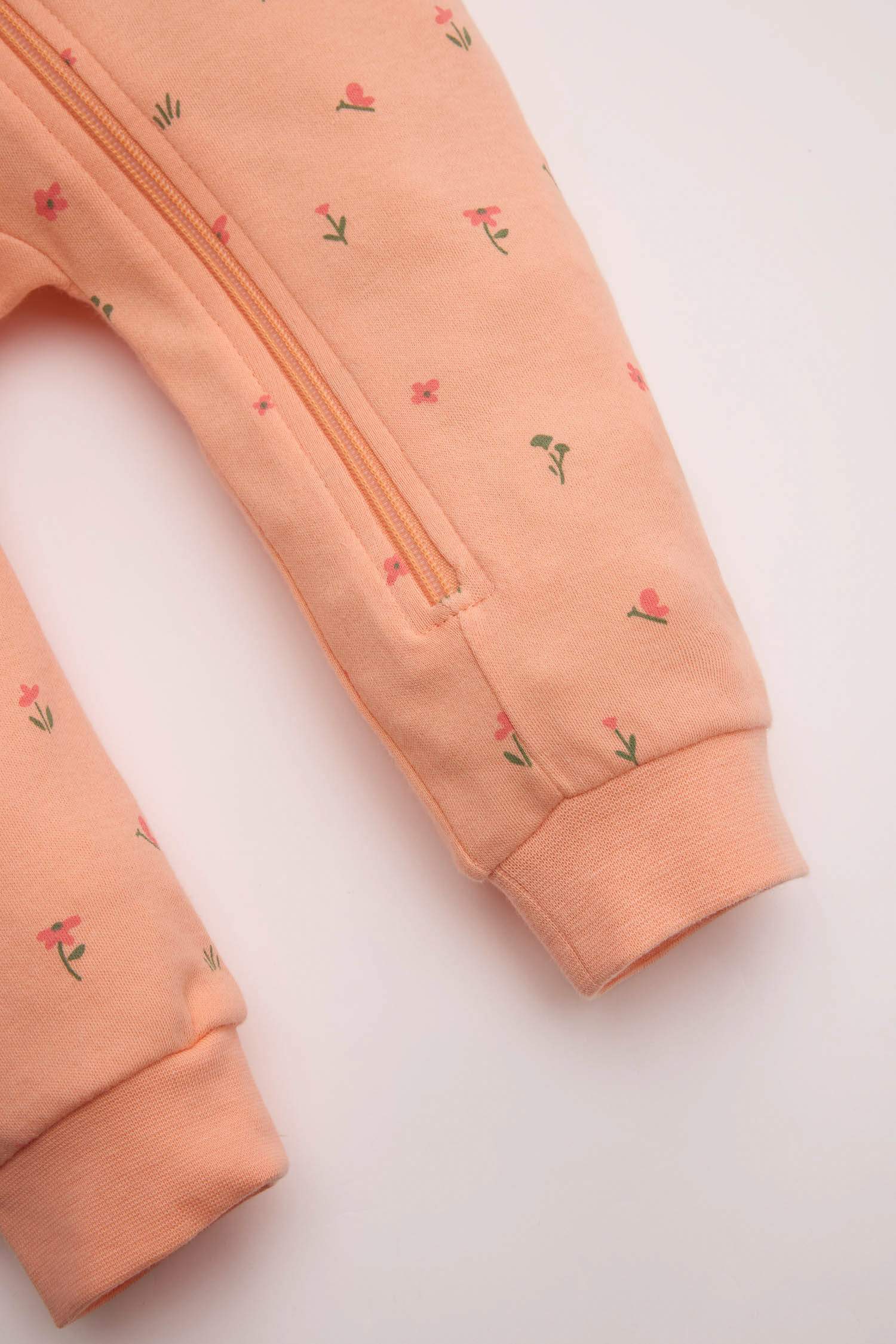 Kız Bebek Yenidoğan Çiçekli Uzun Kollu Fermuarlı Tulum