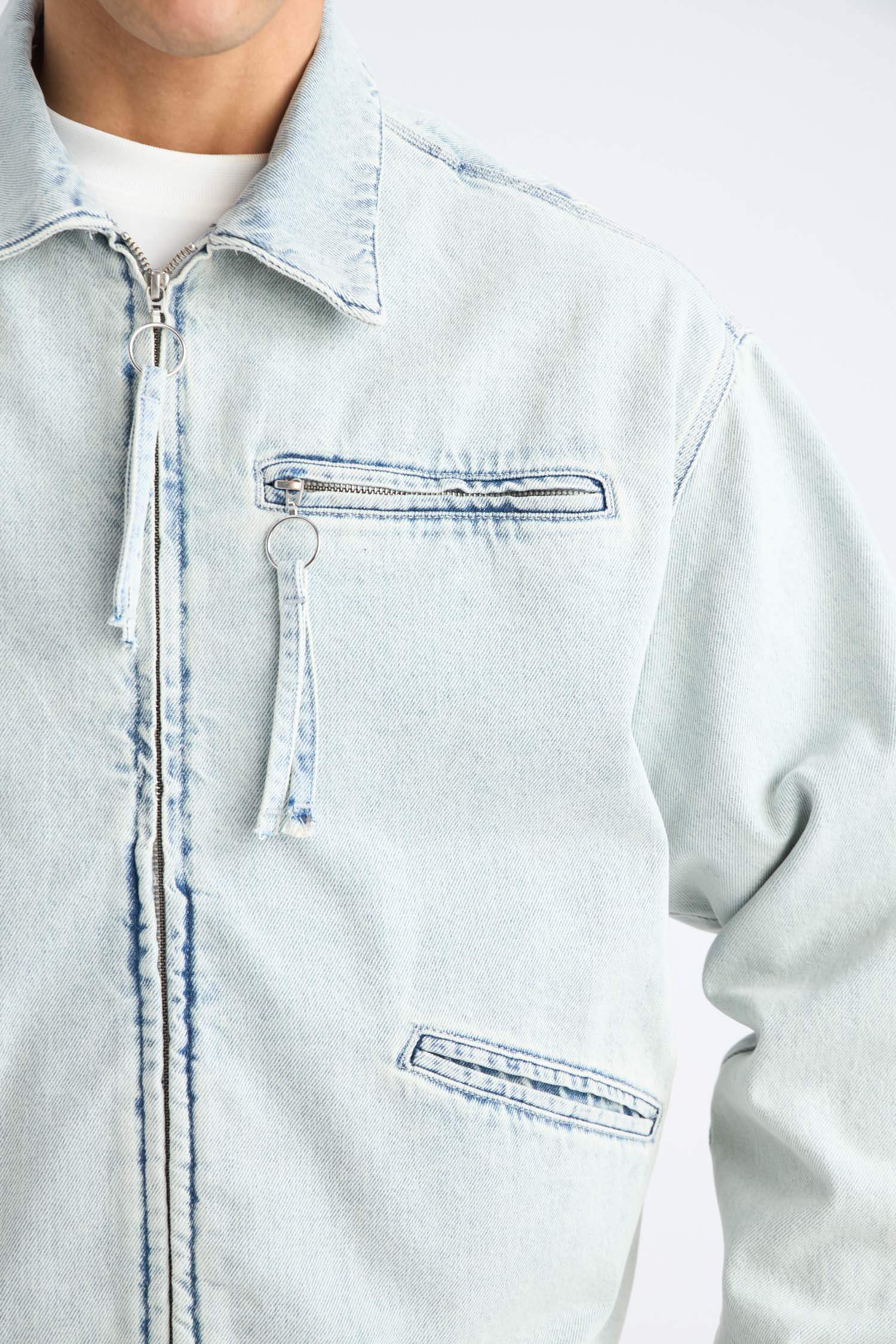 %100 Pamuk Relax Fit Fermuarlı Mevsimlik Baharlık Denim Ceket