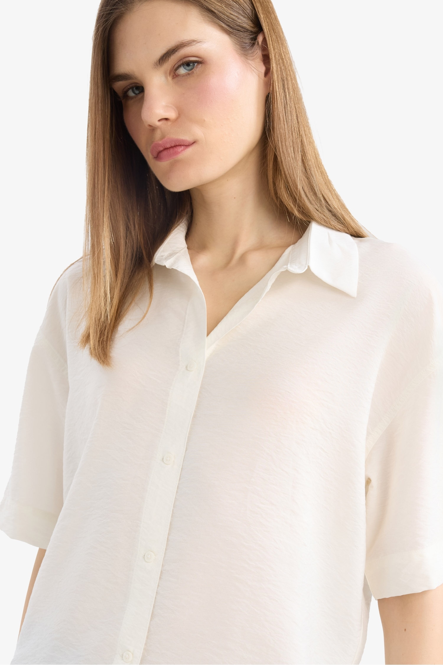 Oversize Fit Shirt Collar Short Sleeve Shirt