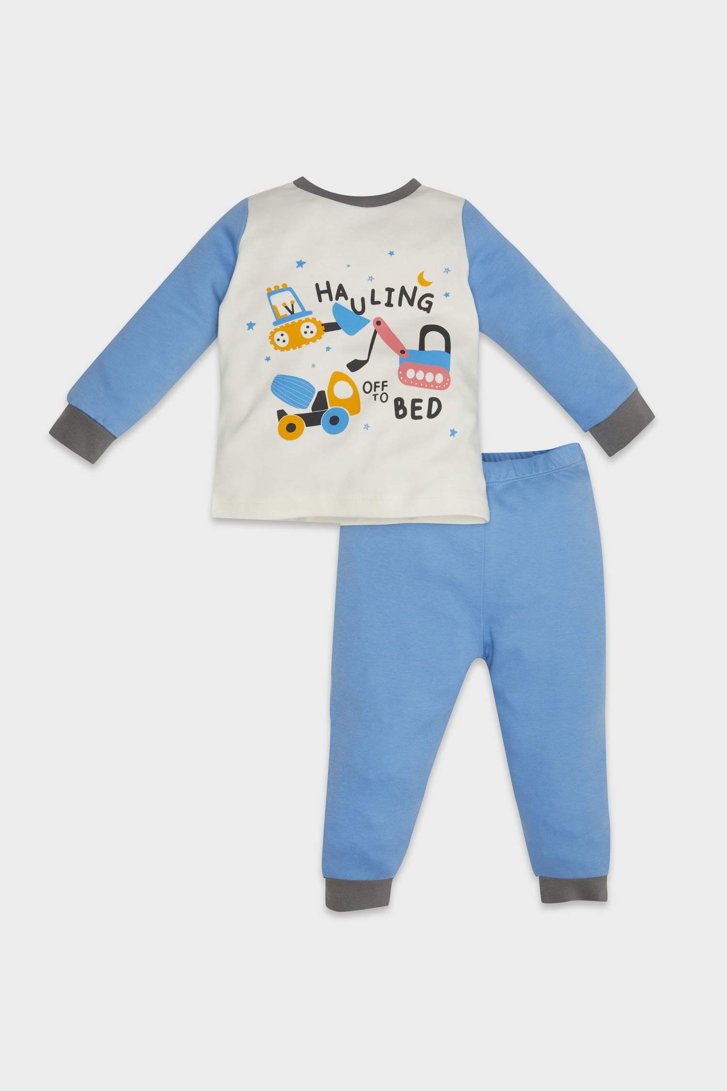 Erkek Bebek Pijama Takım Araç Baskılı Uzun Kollu Üst Beli Lastikli Uzun Alt