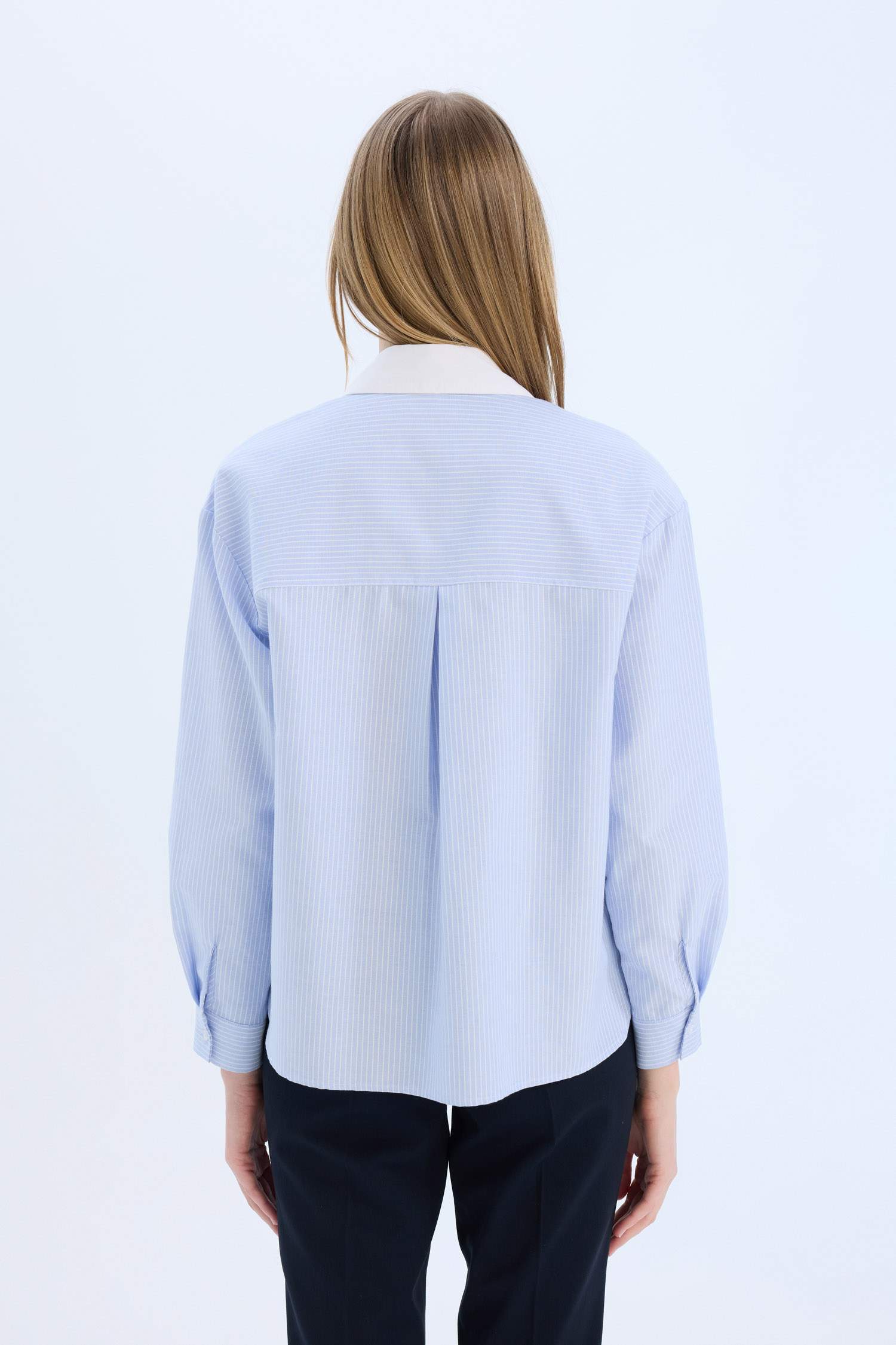 Oversize Fit Shirt Collar Oxford Striped Long Sleeve Shirt