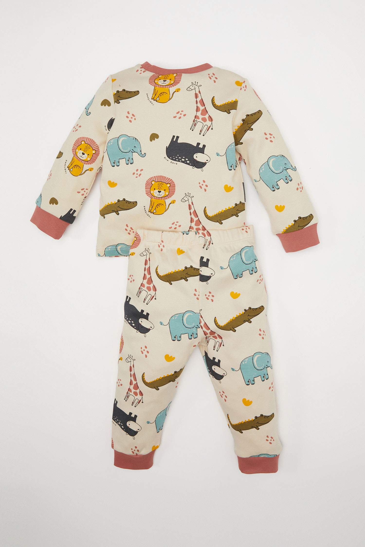 Erkek Bebek Pijama Takımı Safari Baskılı Uzun Kollu Üst Beli Lastikli Uzun Alt