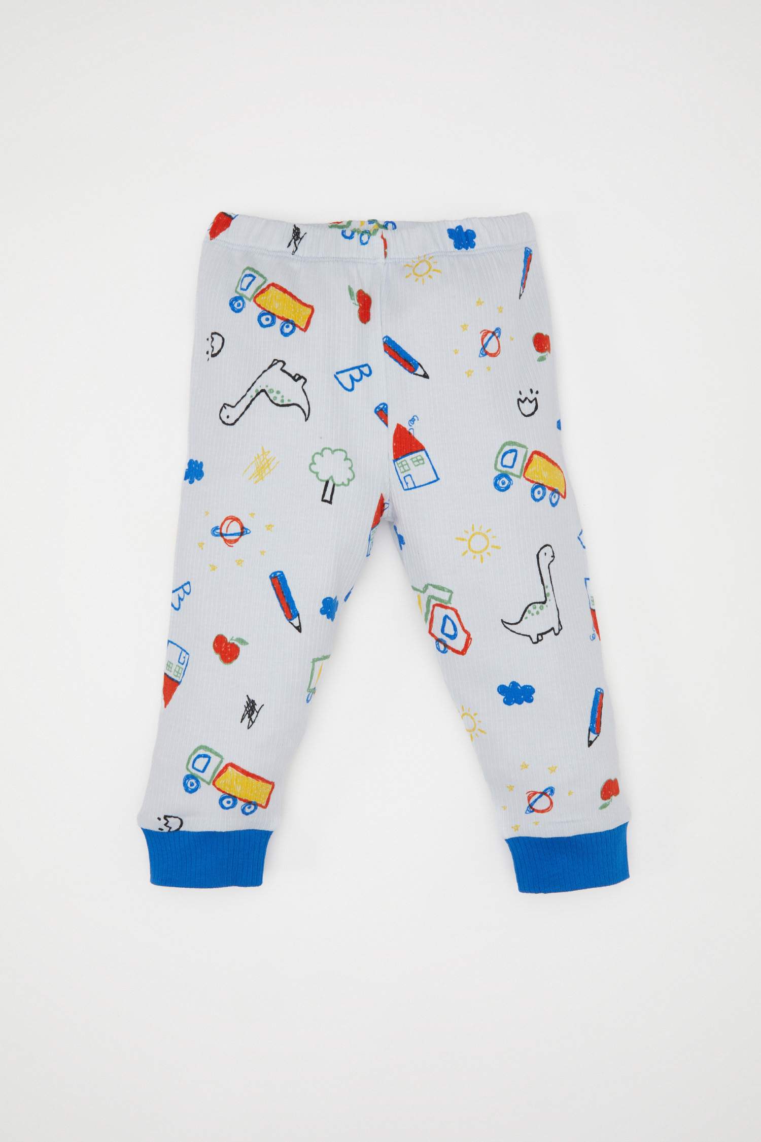 Erkek Bebek Pijama Takımı Dinozor Baskılı Uzun Kollu Fitilli Kaşkorse Üst Beli Lastikli Uzun Alt