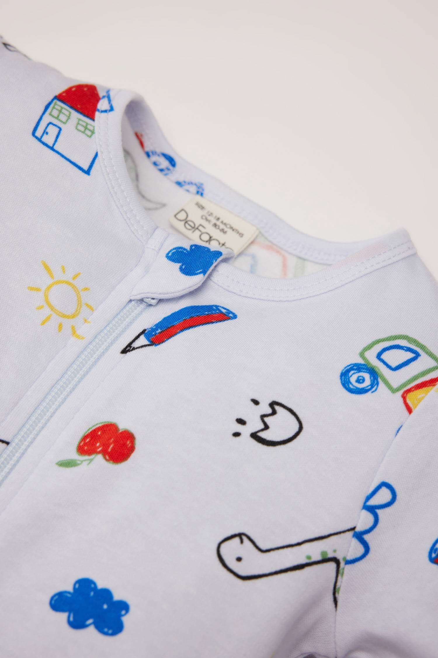 Erkek Bebek Yenidoğan Dinozor Baskılı Uzun Kollu Fermuarlı Tulum