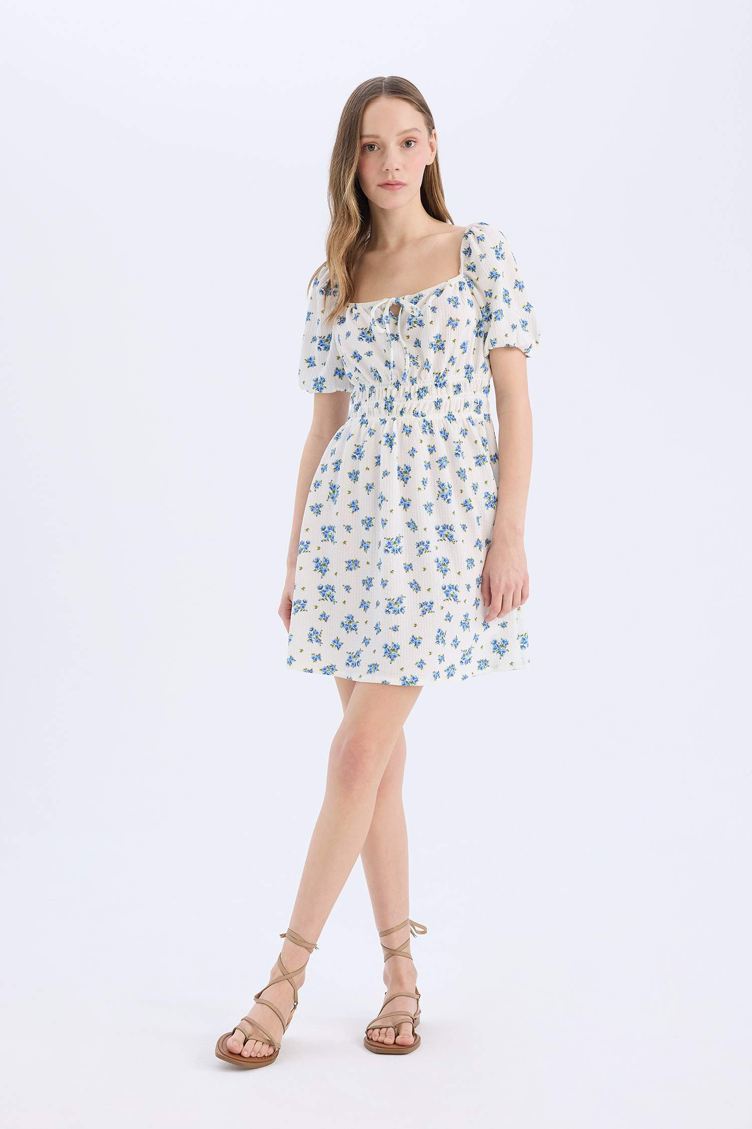 Coool гүл шаршы ойық қысқа жеңді Қысқа жеңді трикотаж көйлек