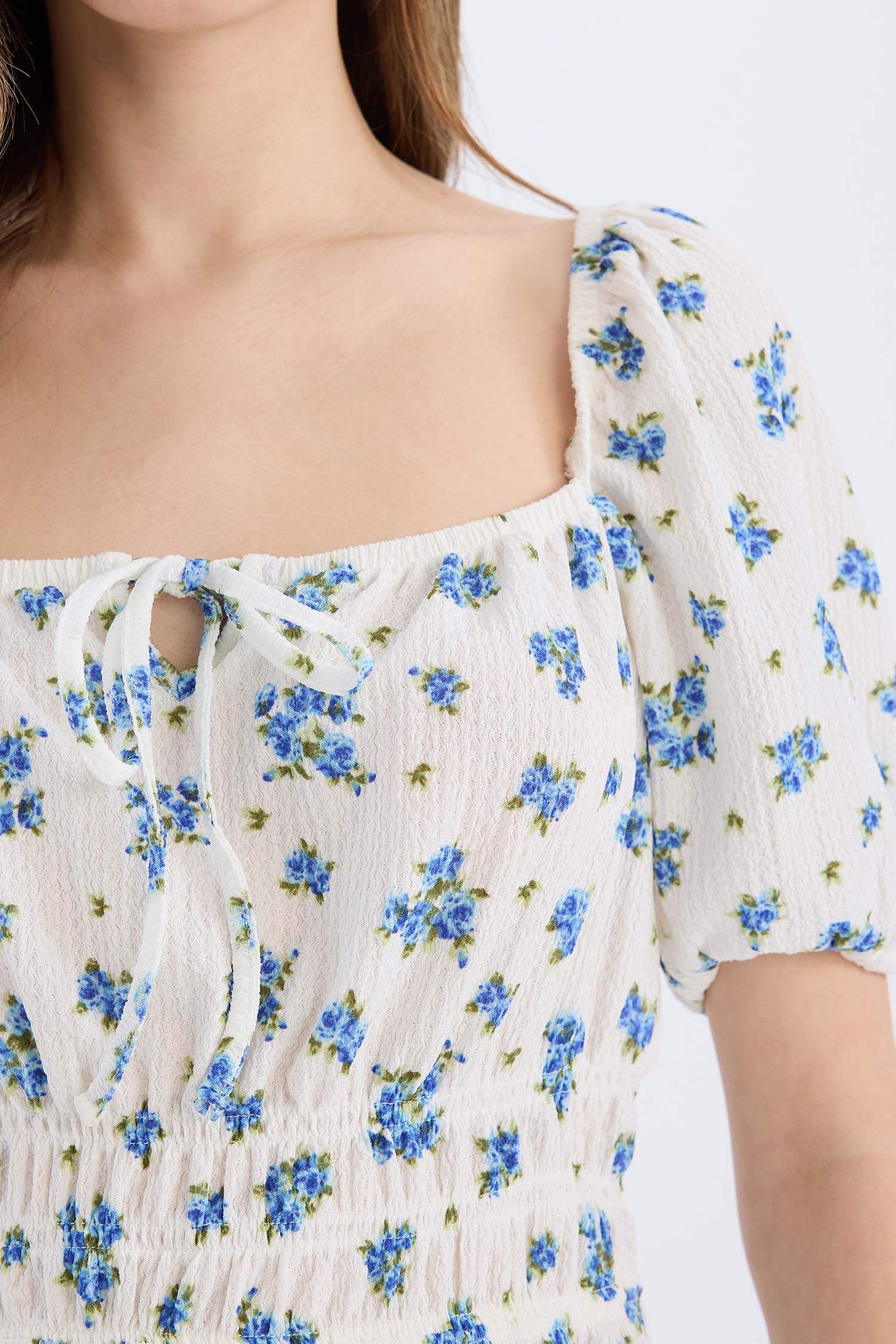 Coool гүл шаршы ойық қысқа жеңді Қысқа жеңді трикотаж көйлек