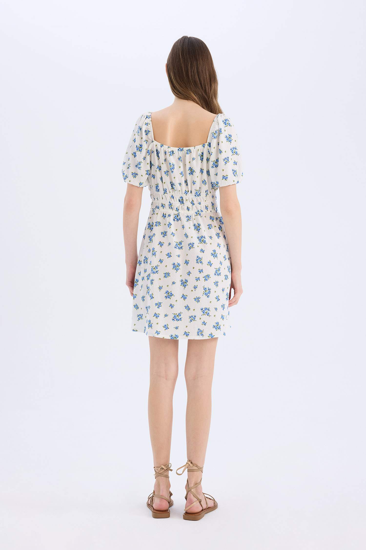 Square Collar Flower Mini Dress
