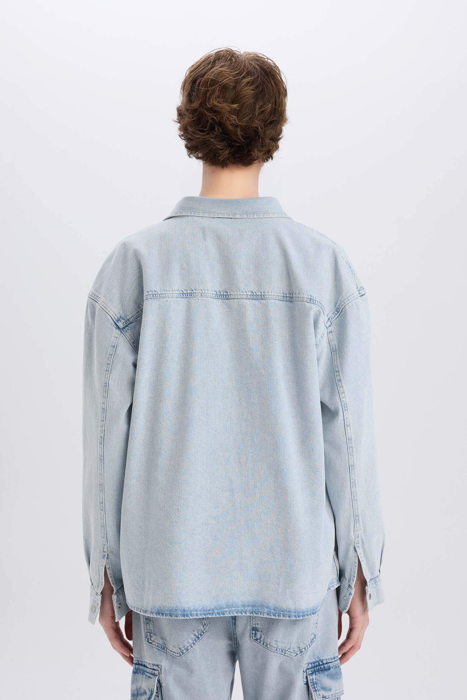 %100 Pamuk Oversize Geniş Kalıp Uzun Kollu Jean Gömlek