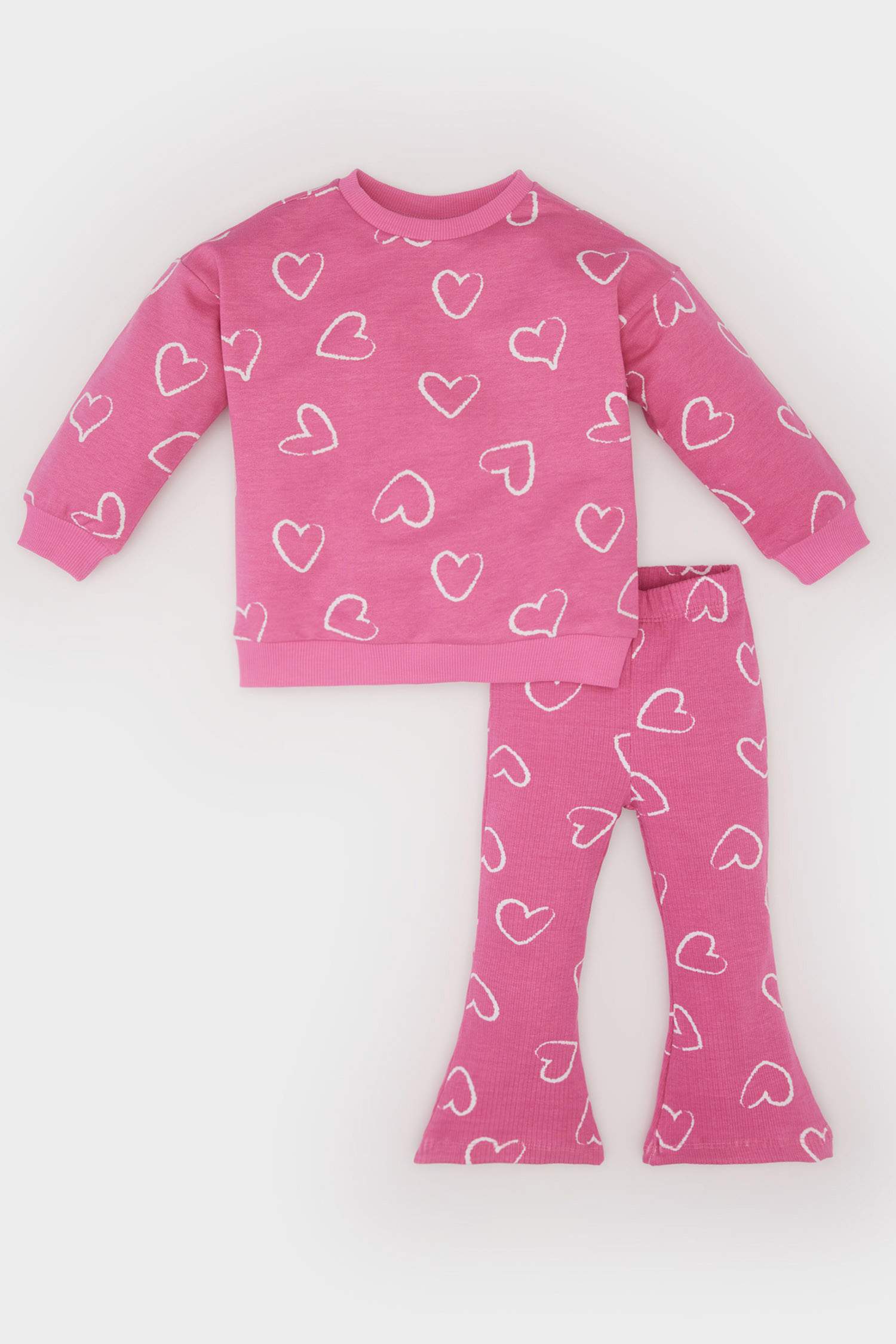 Kız Bebek 2'li Takım Bisiklet Yaka Sweatshirt Beli Lastikli İspanyol Paça Alt