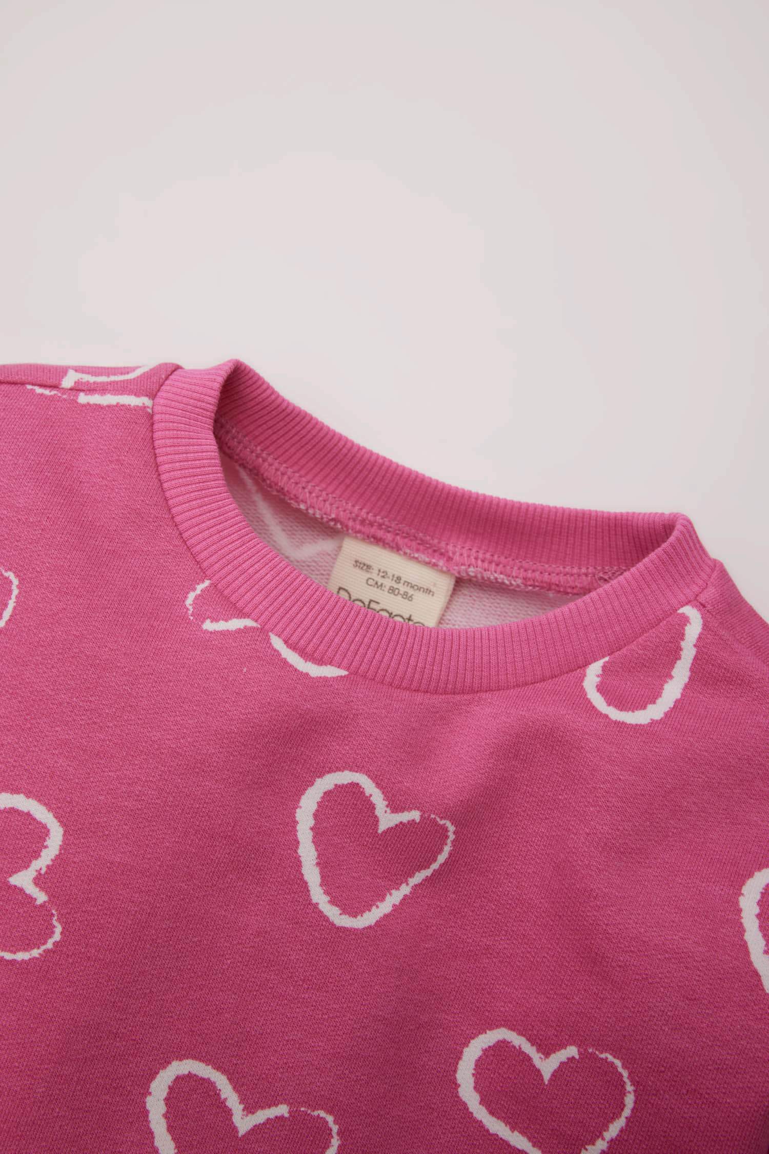 Kız Bebek 2'li Takım Bisiklet Yaka Sweatshirt Beli Lastikli İspanyol Paça Alt