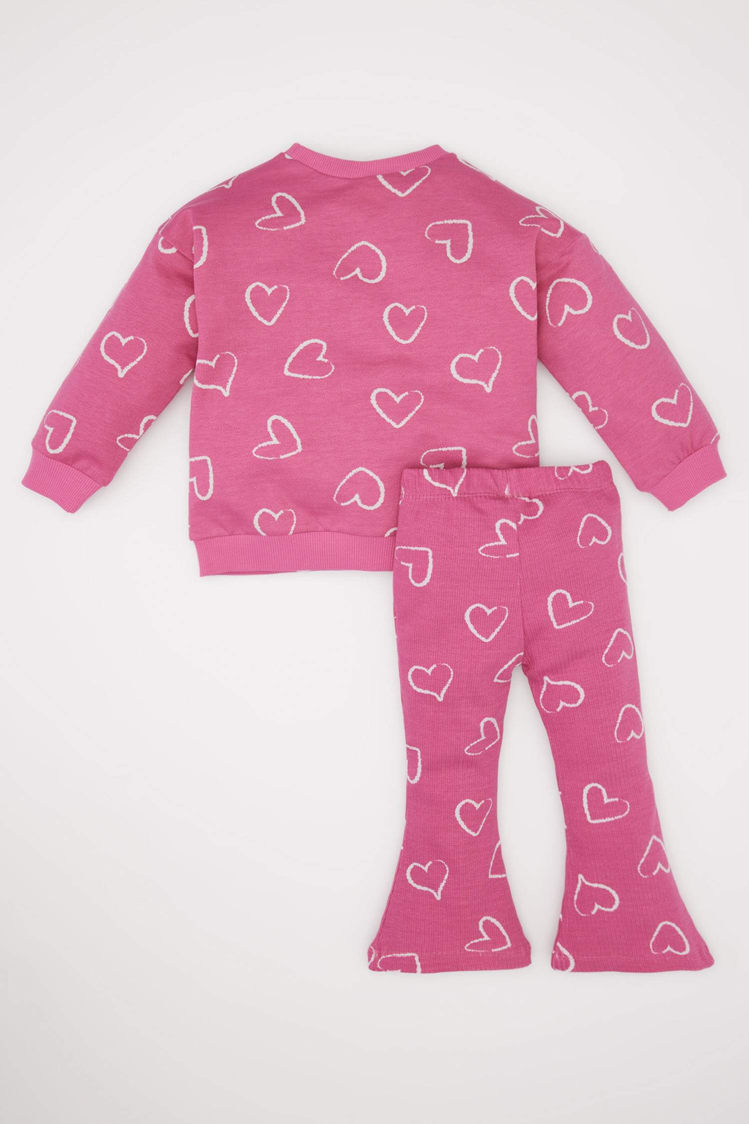 Kız Bebek 2'li Takım Bisiklet Yaka Sweatshirt Beli Lastikli İspanyol Paça Alt