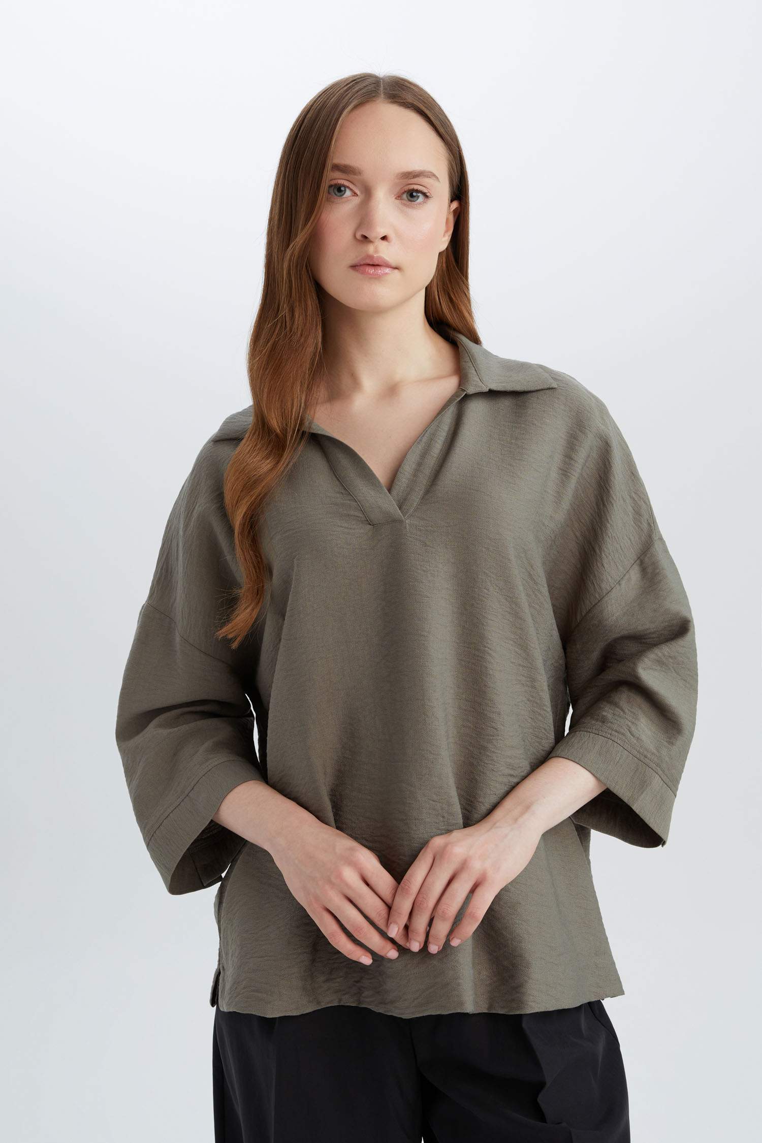Regular Fit Crew Neck Long Sleeve Blouse