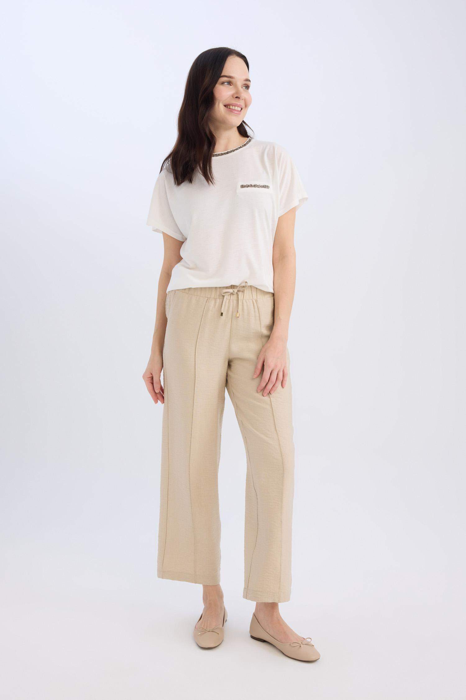 Wide Straight Leg Pocketed Laced Trousers