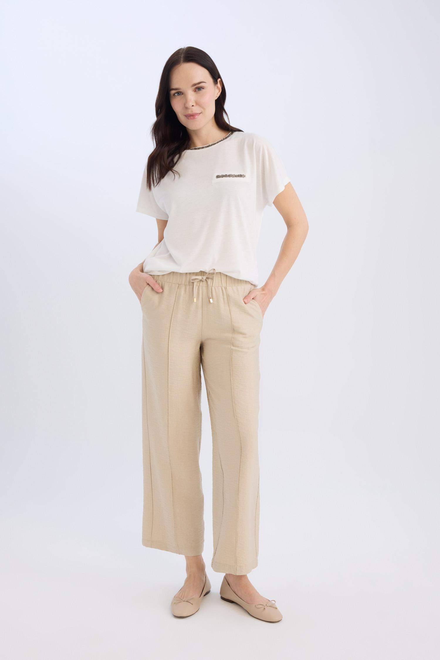 Wide Straight Leg Pocketed Laced Trousers