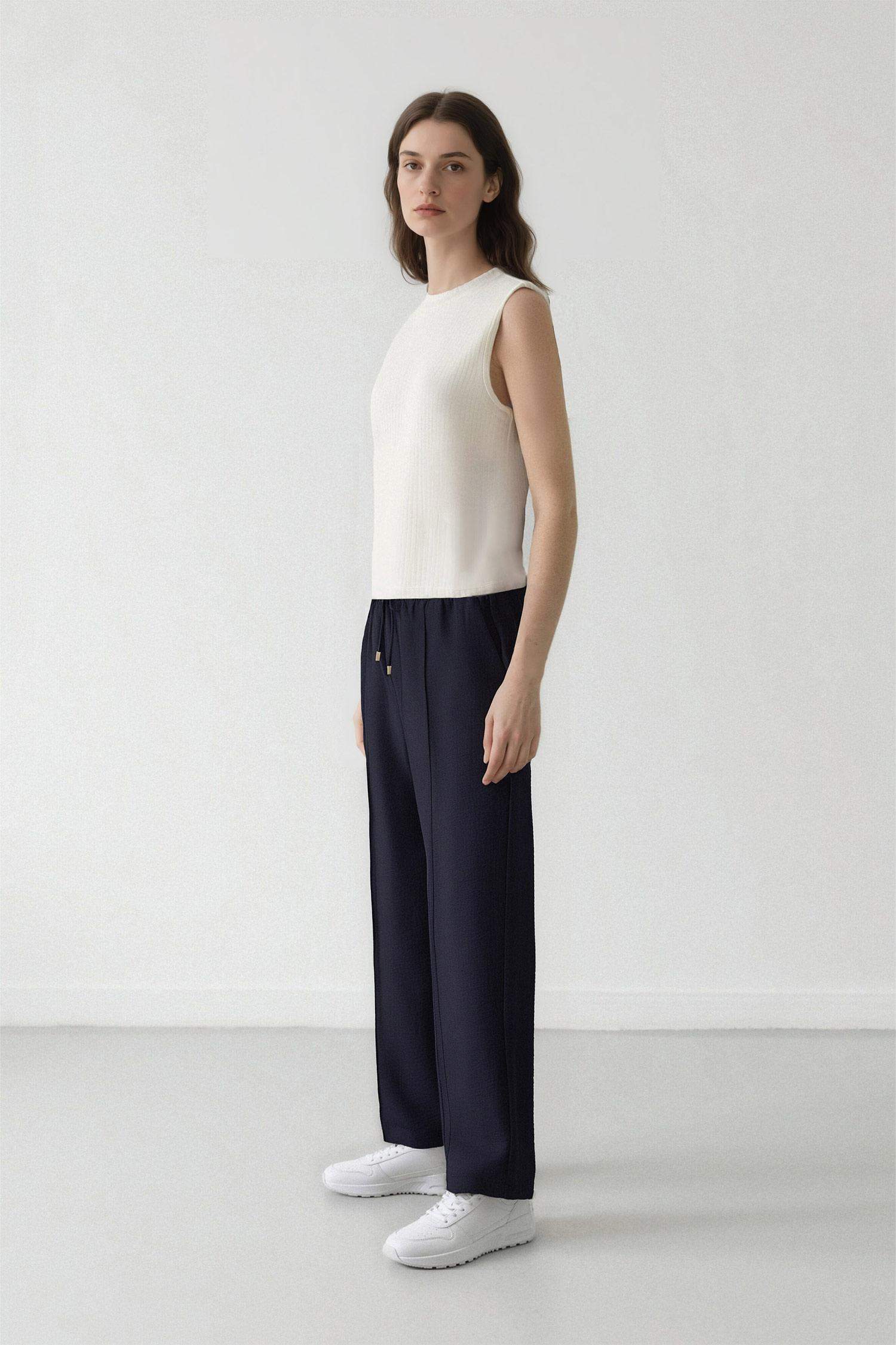 Wide Straight Beli Lastikli Cepli Bağcıklı Düz Paça Pantolon