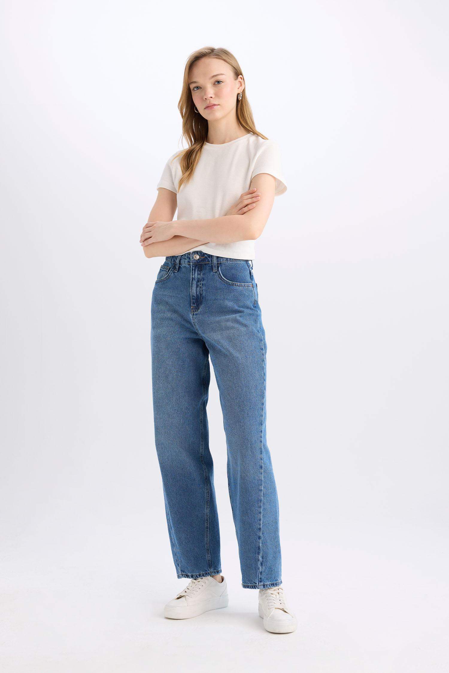 Carrot Fit High Waist Ankle Washed Jeans