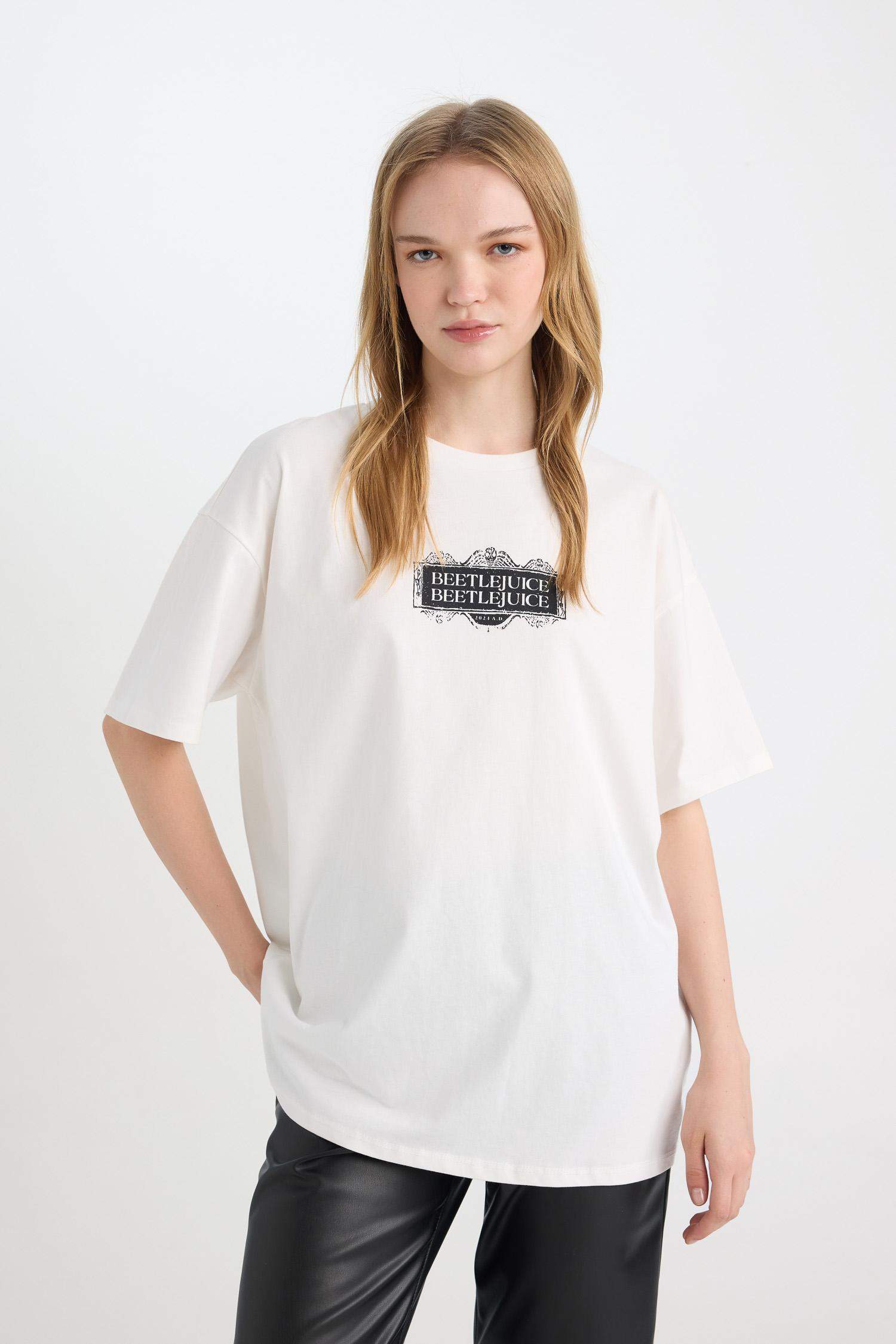 Coool Beetlejuice Oversize Geniş Kalıp Bisiklet Yaka Baskılı Kısa Kollu Tişört