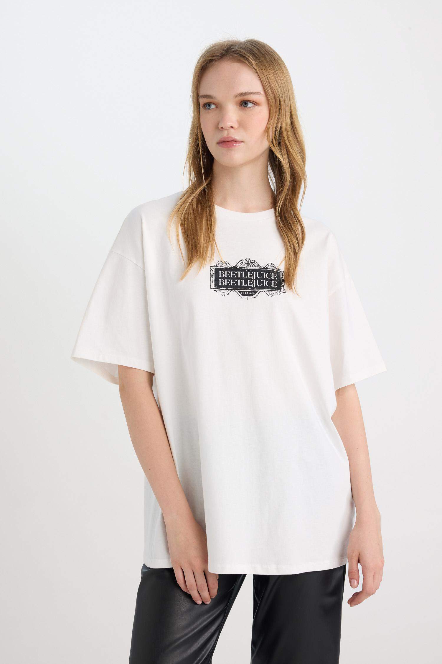 Coool Beetlejuice Oversize Geniş Kalıp Bisiklet Yaka Baskılı Kısa Kollu Tişört