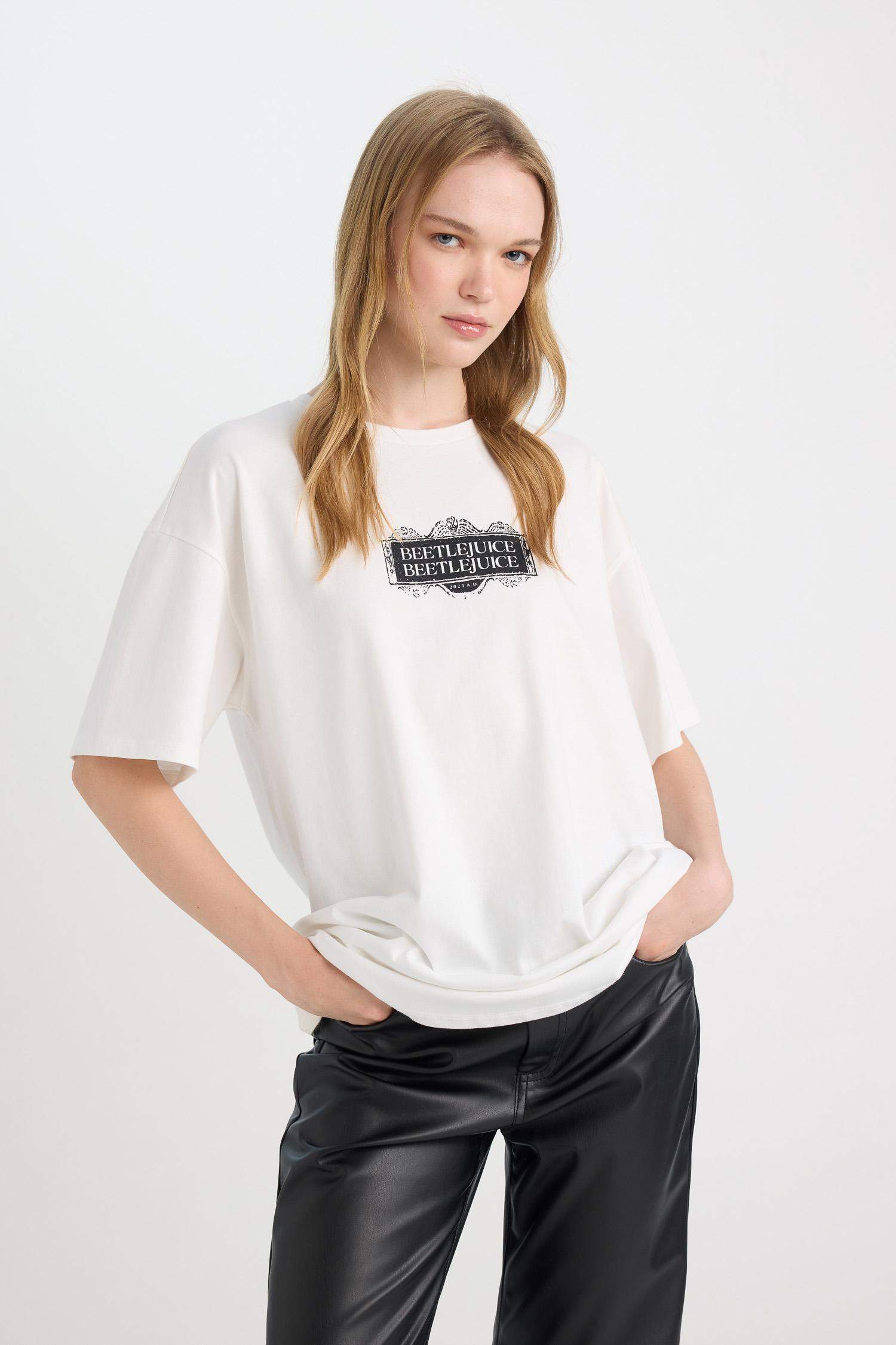 Coool Beetlejuice Oversize Geniş Kalıp Bisiklet Yaka Baskılı Kısa Kollu Tişört