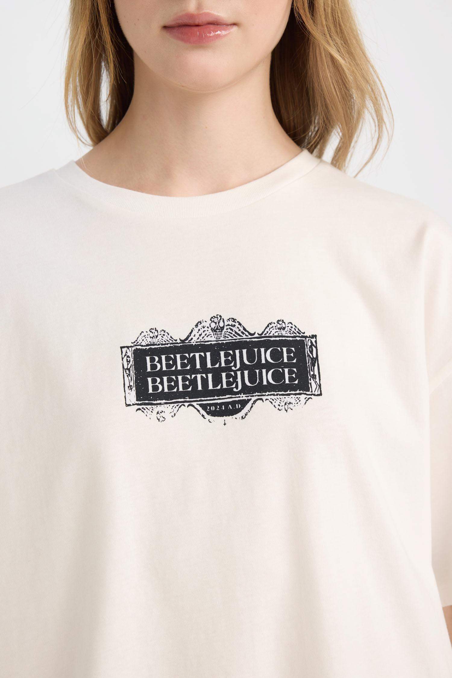 Coool Beetlejuice Oversize Geniş Kalıp Bisiklet Yaka Baskılı Kısa Kollu Tişört