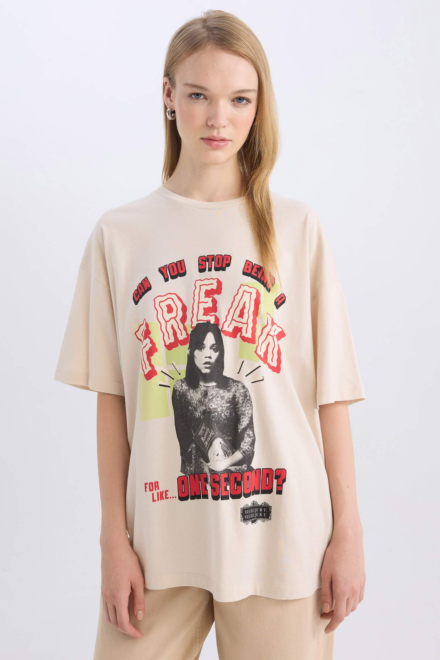 Coool Beetlejuice Oversize Geniş Kalıp Bisiklet Yaka Baskılı Kısa Kollu Tişört