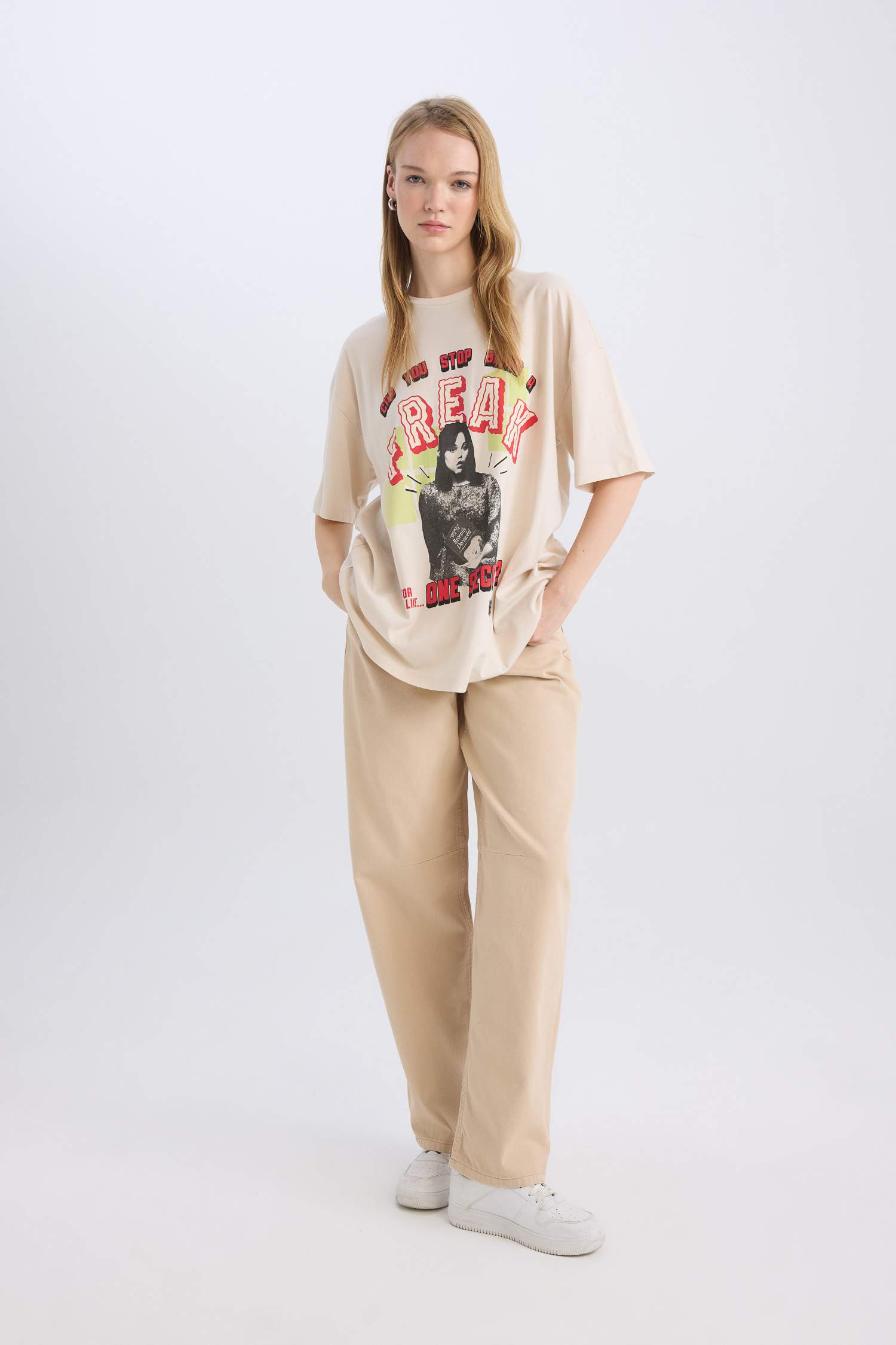 Coool Beetlejuice Oversize Geniş Kalıp Bisiklet Yaka Baskılı Kısa Kollu Tişört