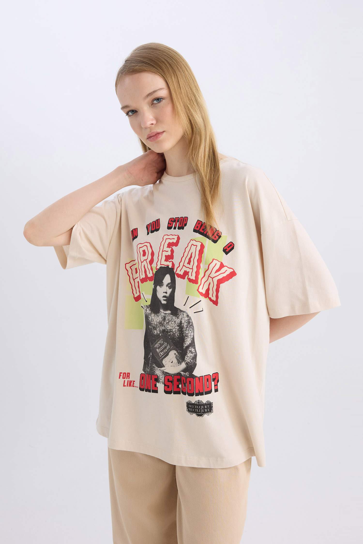 Coool Beetlejuice Oversize Geniş Kalıp Bisiklet Yaka Baskılı Kısa Kollu Tişört