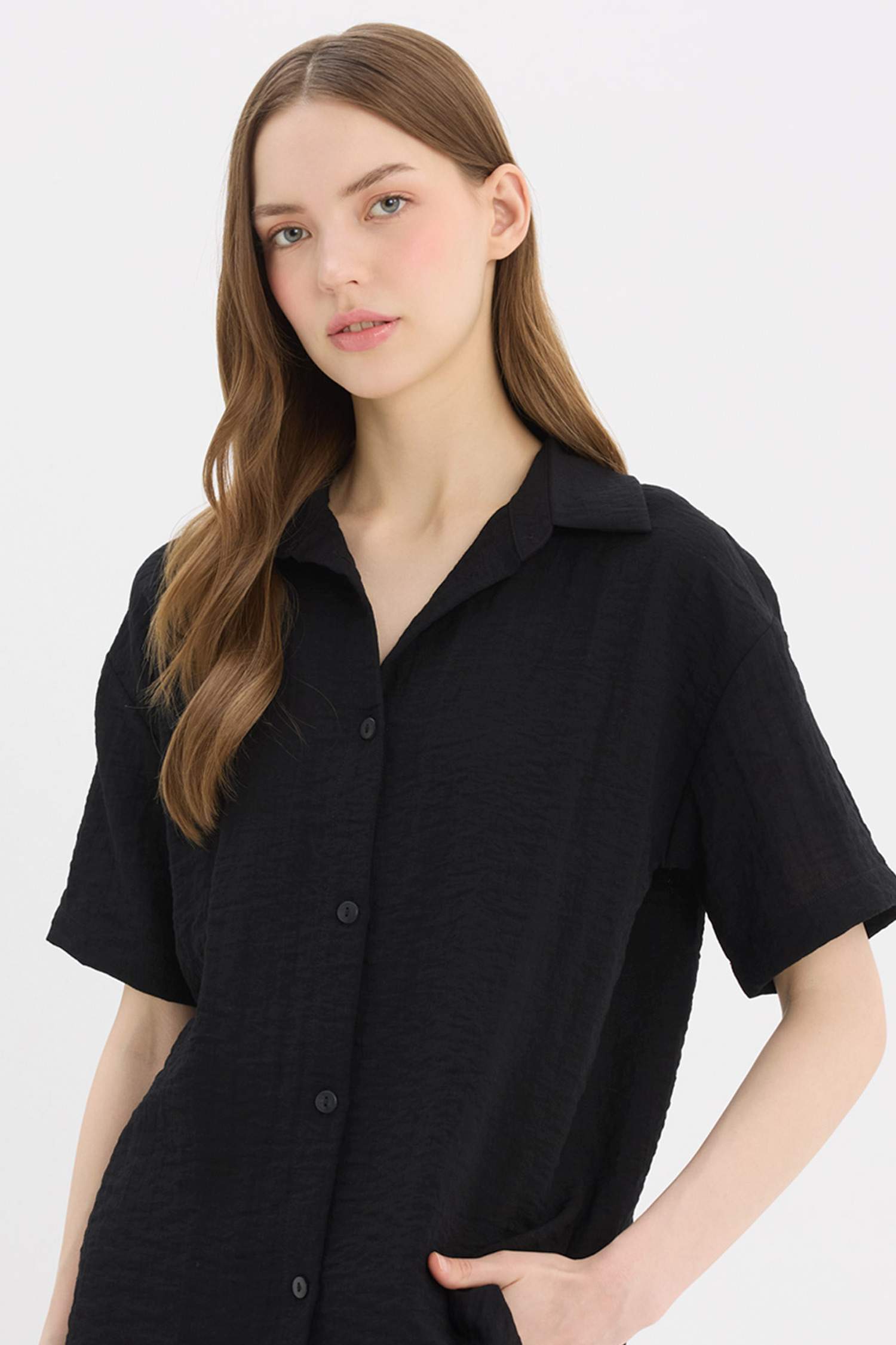 Chemise oversize effet lin à manches courtes