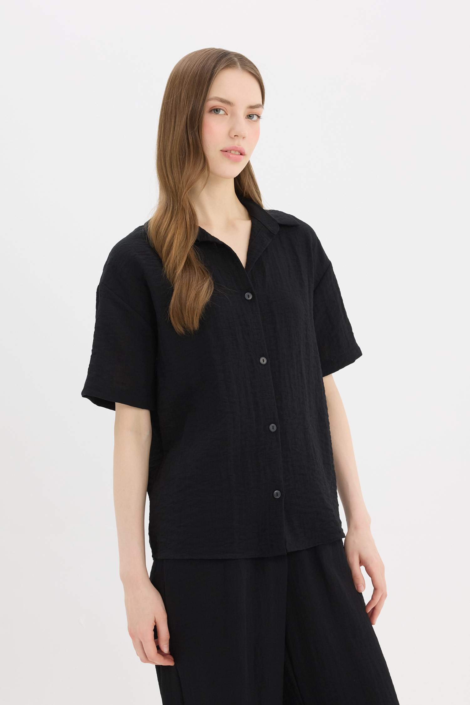 Chemise oversize effet lin à manches courtes