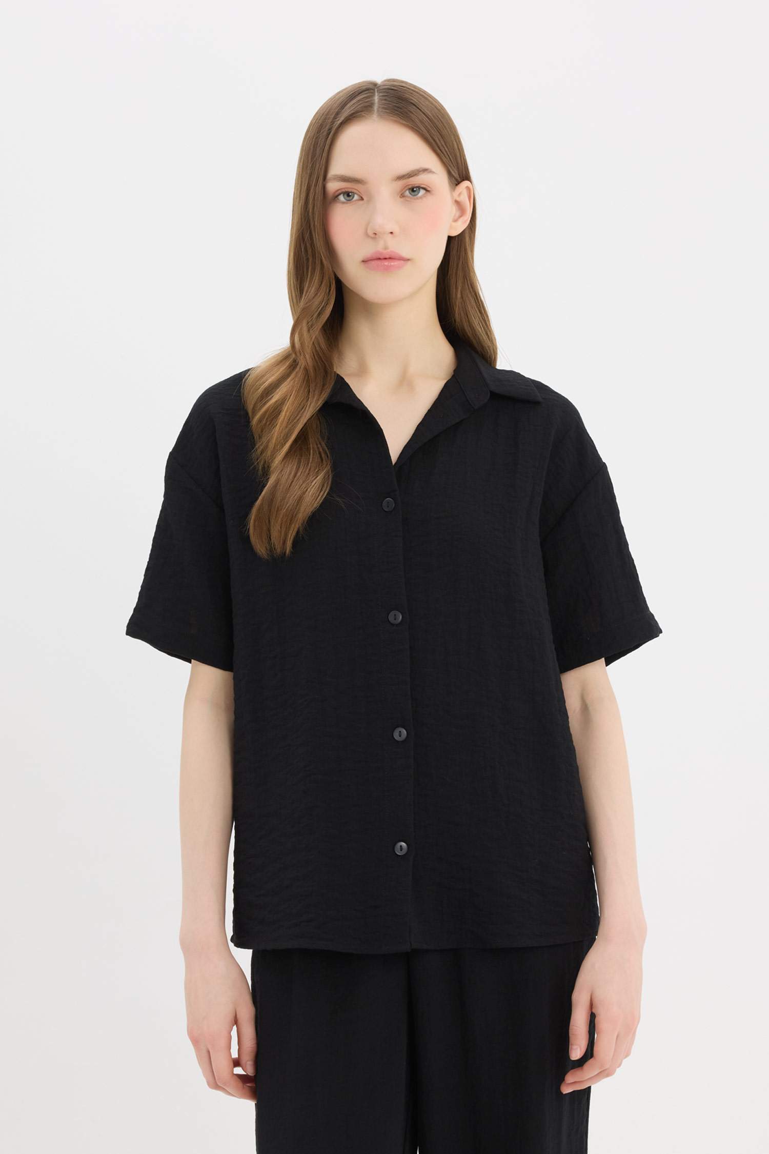 Chemise oversize effet lin à manches courtes