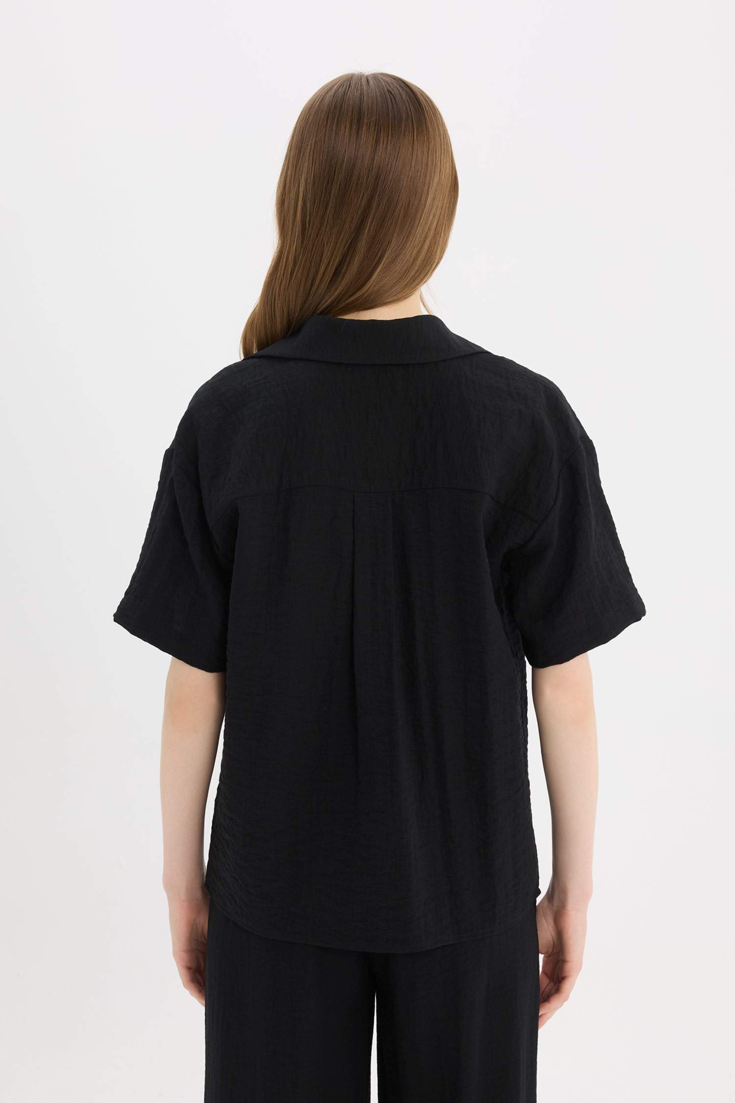 Chemise oversize effet lin à manches courtes