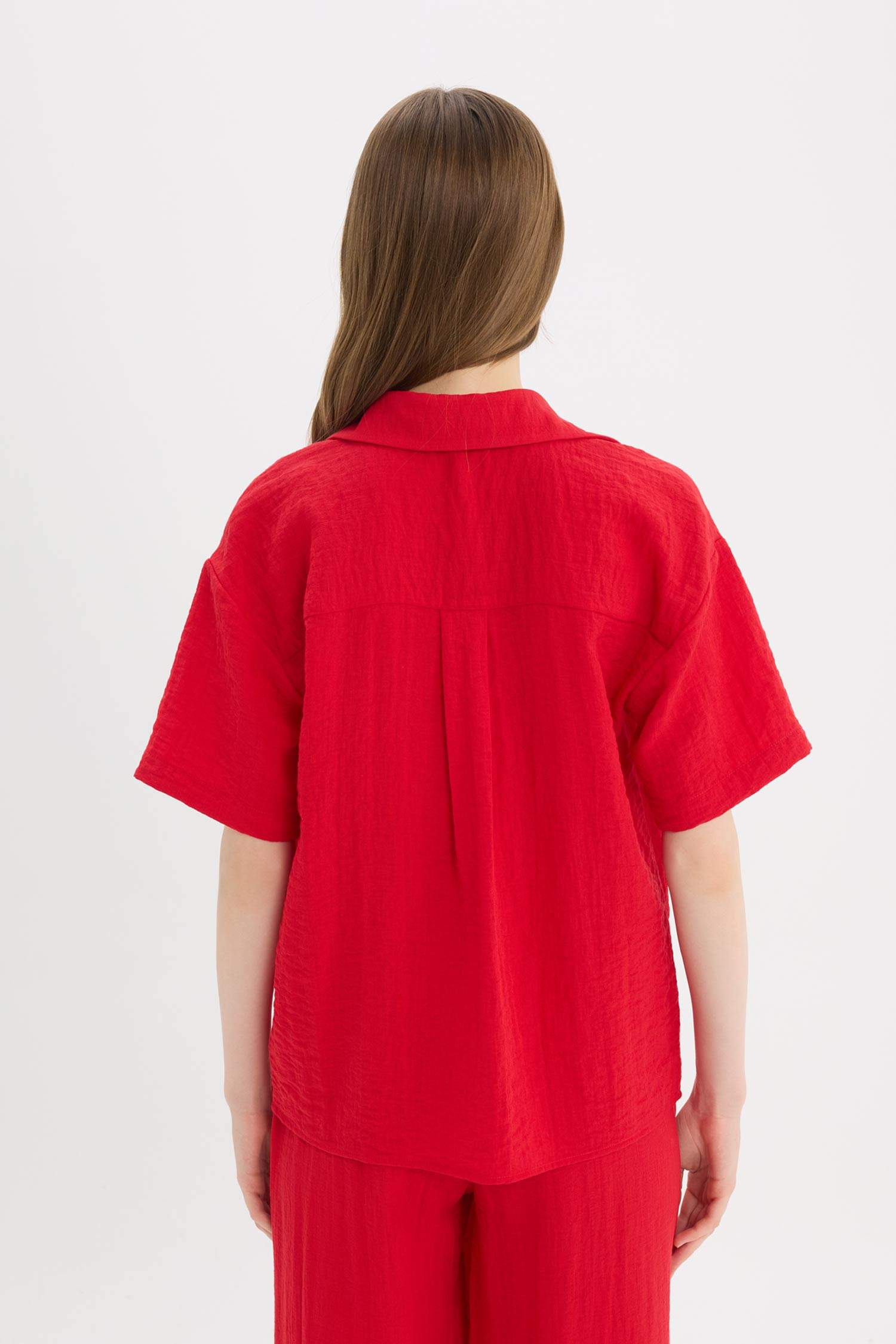 Oversize Fit Shirt Collar Linen Look Short Sleeve Shirt