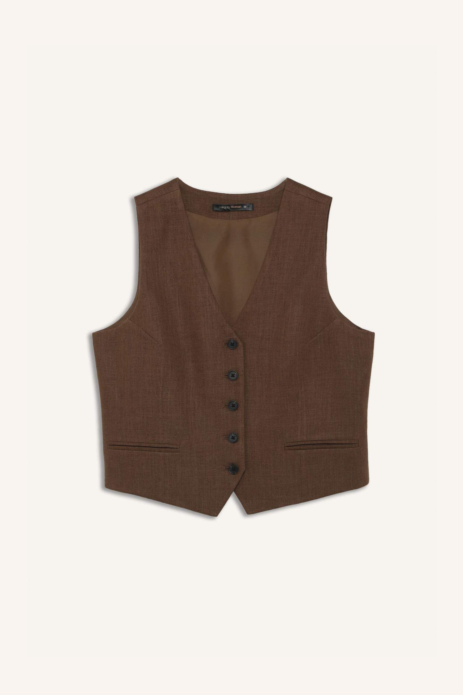 Жилет из смесового льна с V-образным вырезом