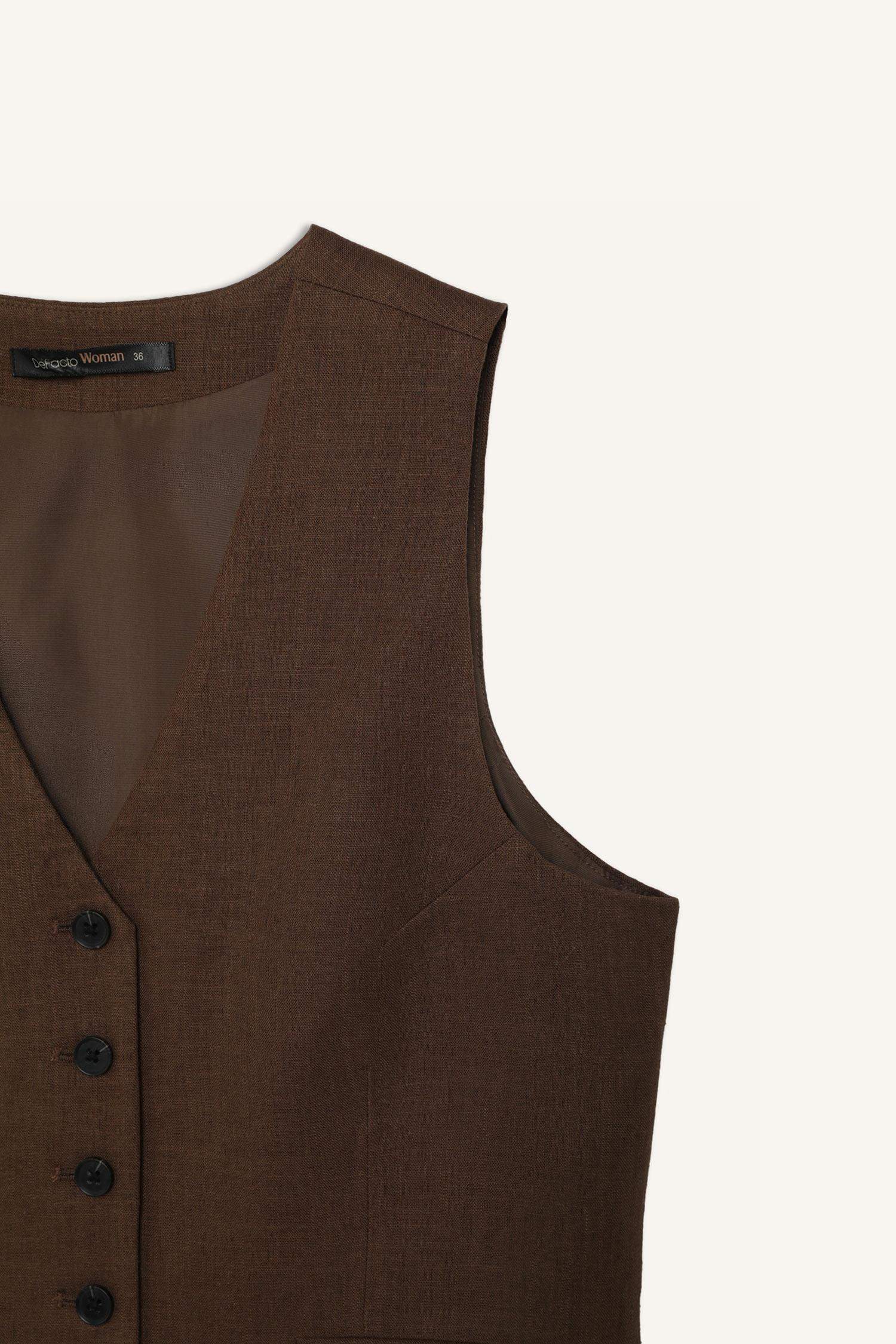 Жилет из смесового льна с V-образным вырезом