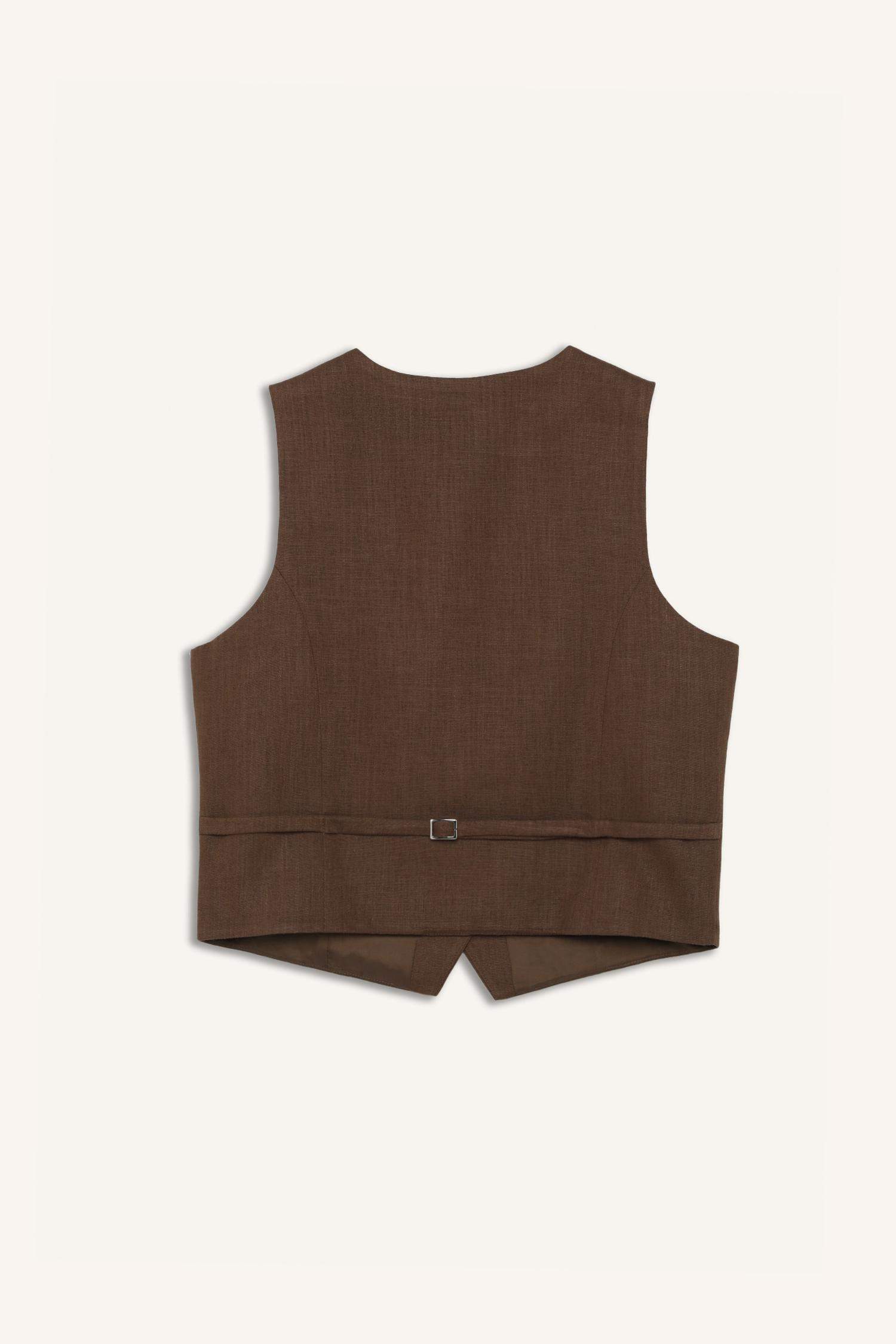 Жилет из смесового льна с V-образным вырезом